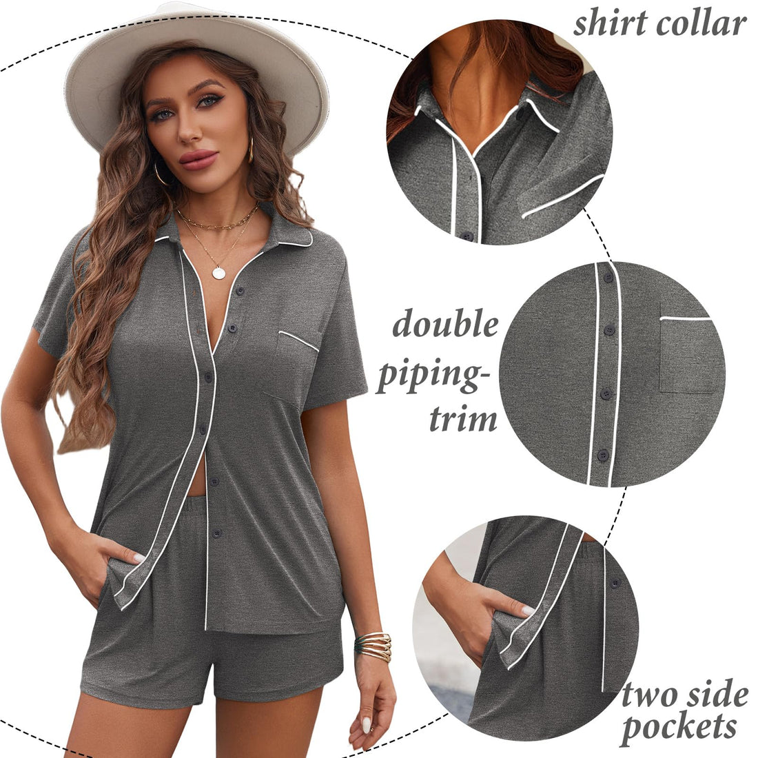 Ekouaer Womens Pajama Sets Button Down Lounge Set 2 Piece Pjs Sets