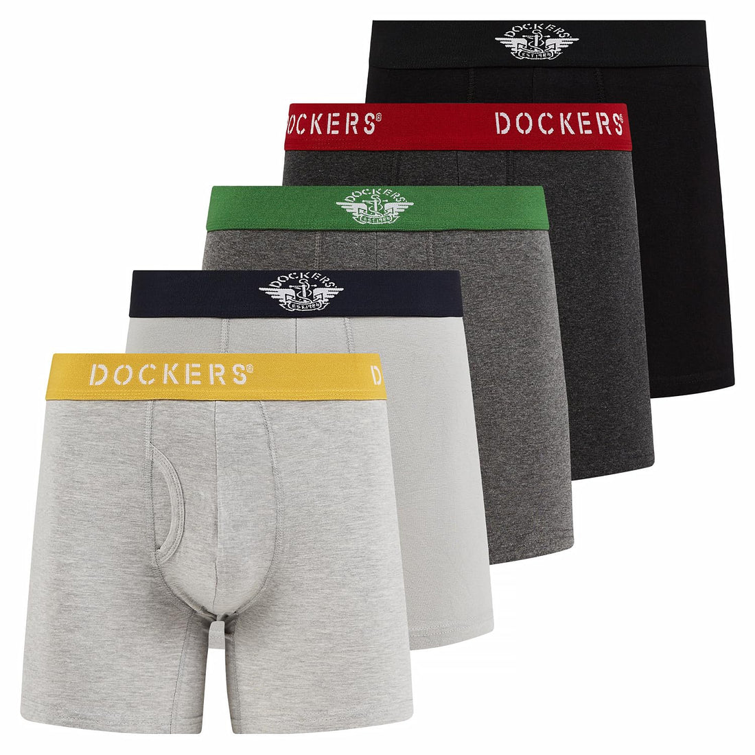 DOCKERS Mens Boxer Briefs Breathable Cotton Underwear for Men Pack of 5