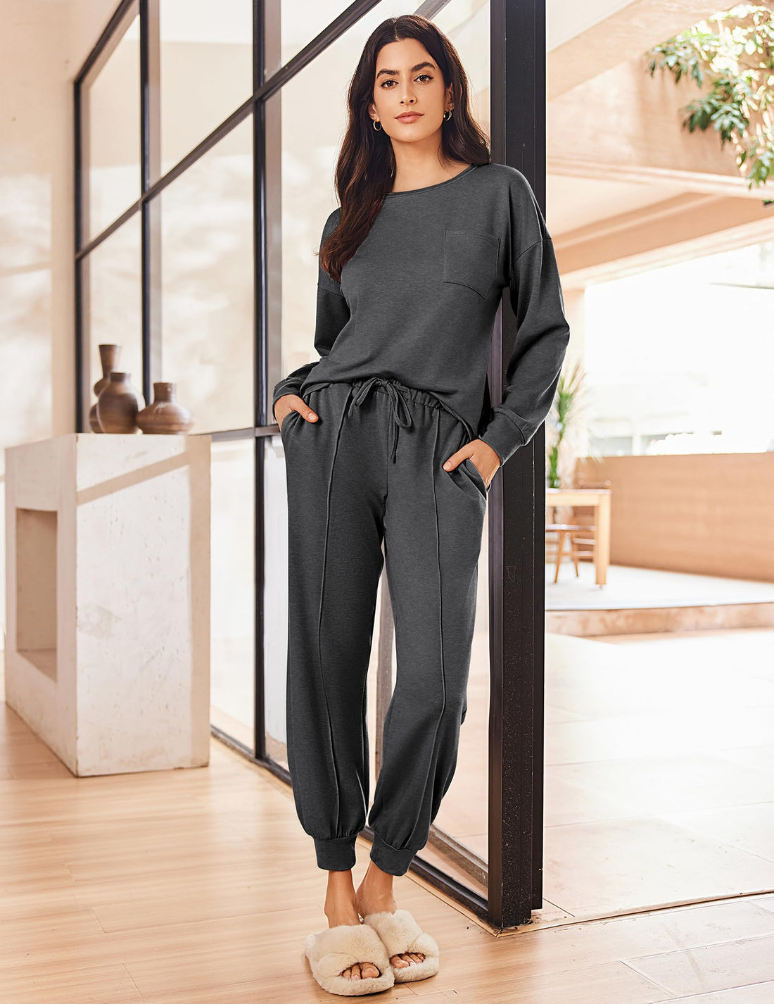 Ekouaer Lounge Sets for Women 2 Piece Jogger Pants Pajamas