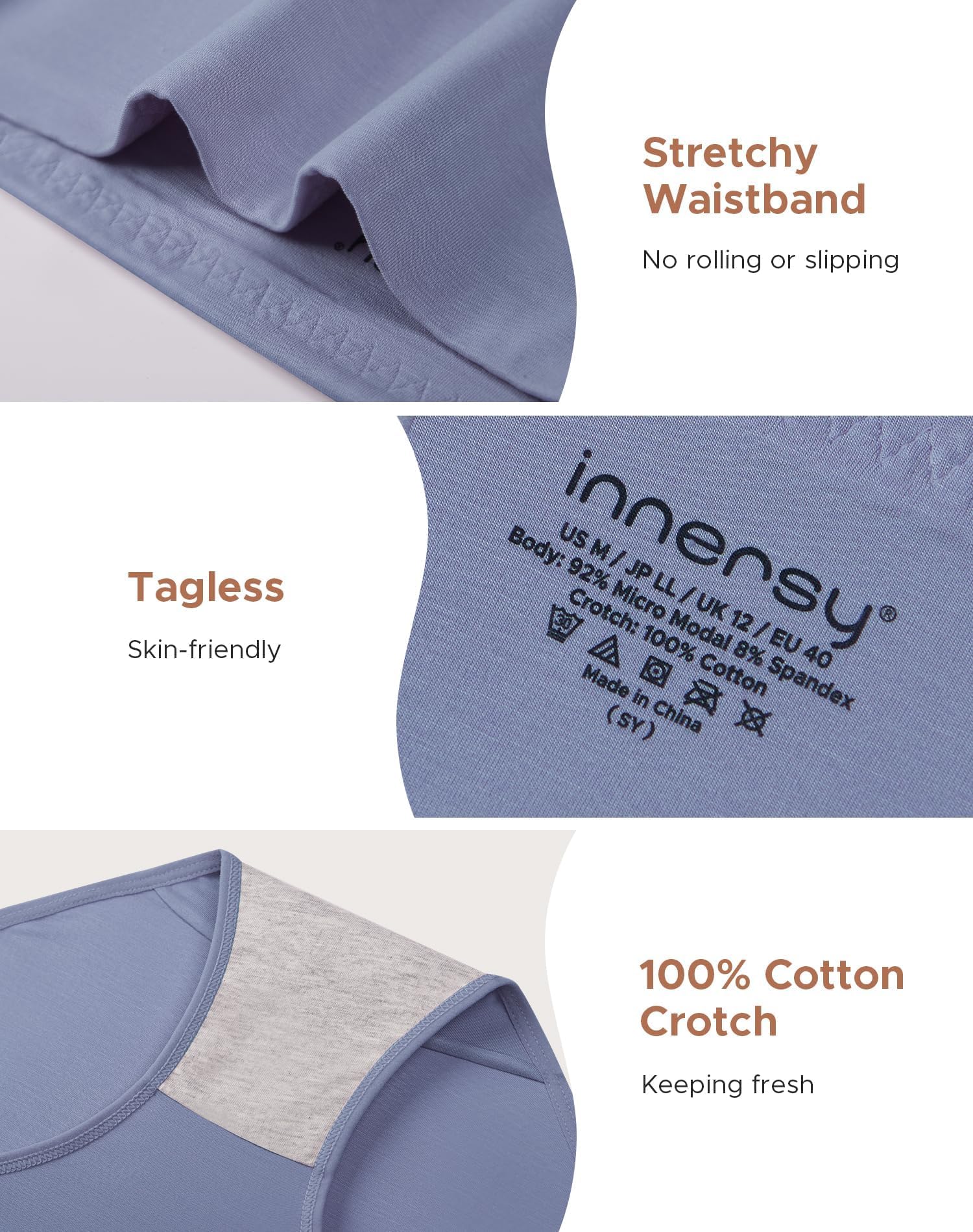 INNERSY Women's Modal Underwear Soft High Waist Briefs 4-Pack