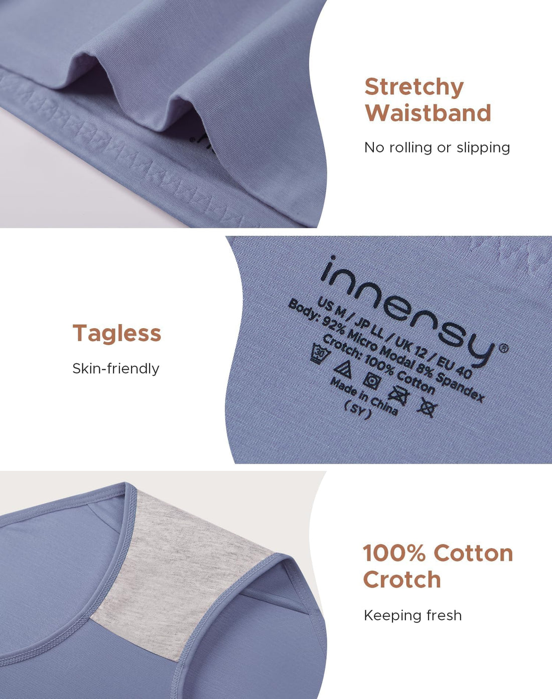 INNERSY Women's Modal Underwear Soft High Waist Briefs 4-Pack