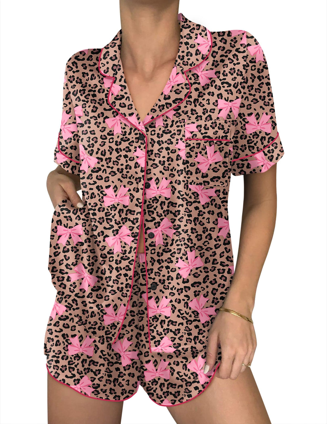 Ekouaer Women Satin Pajama Sets Cute Print Silk Pjs Shorts Sets S-4XL