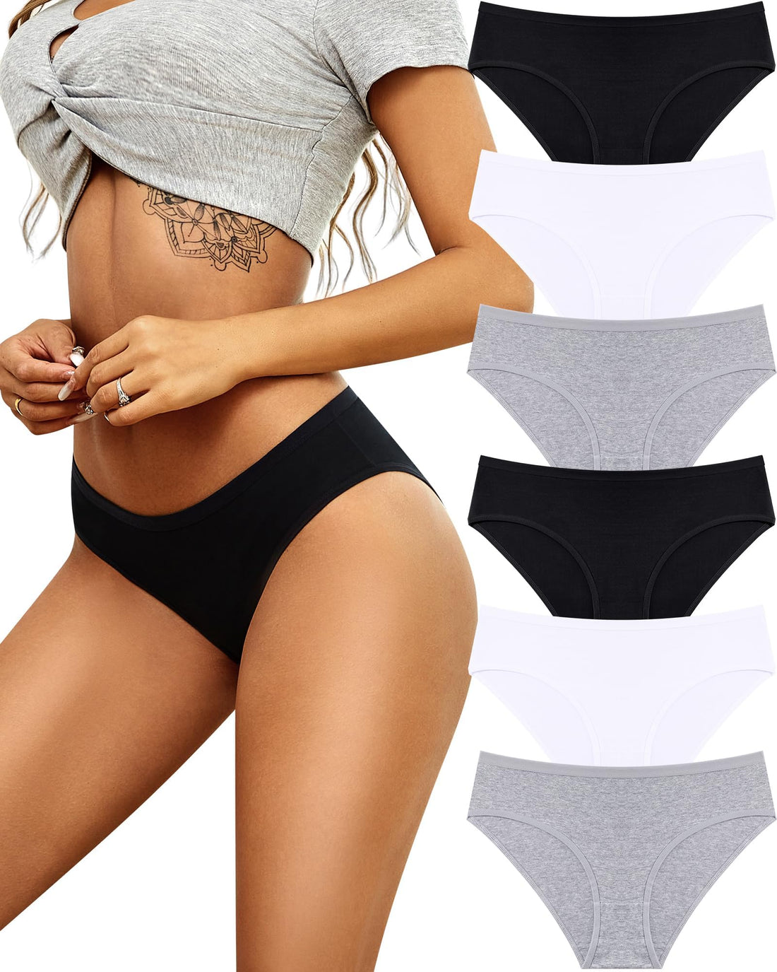 ALL OF SHE Womens Underwear Cotton Hipster Panties Breathable Sexy Cheeky Stretch Soft Ladies Bikini Underwear 6 Pack S-XXL