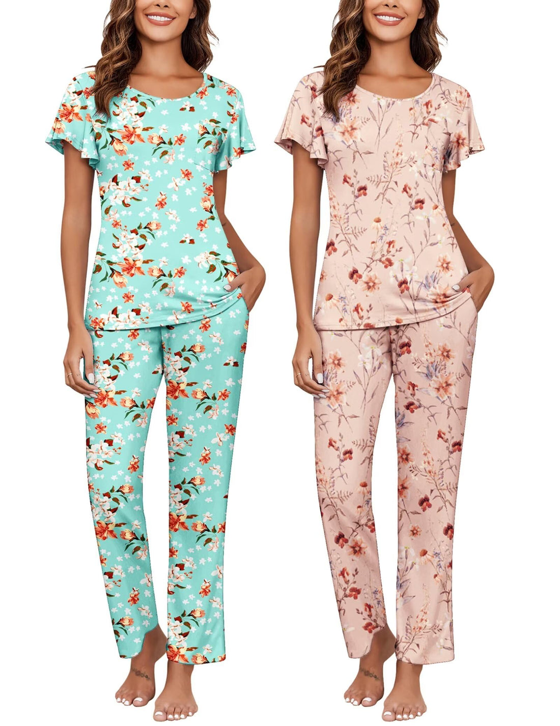 Ekouaer Pajamas for Women Set 2 Piece Comfy Loungewear, Lightweight Pjs Sleepwear, Short Sleeve Top & Long Pants with Pockets