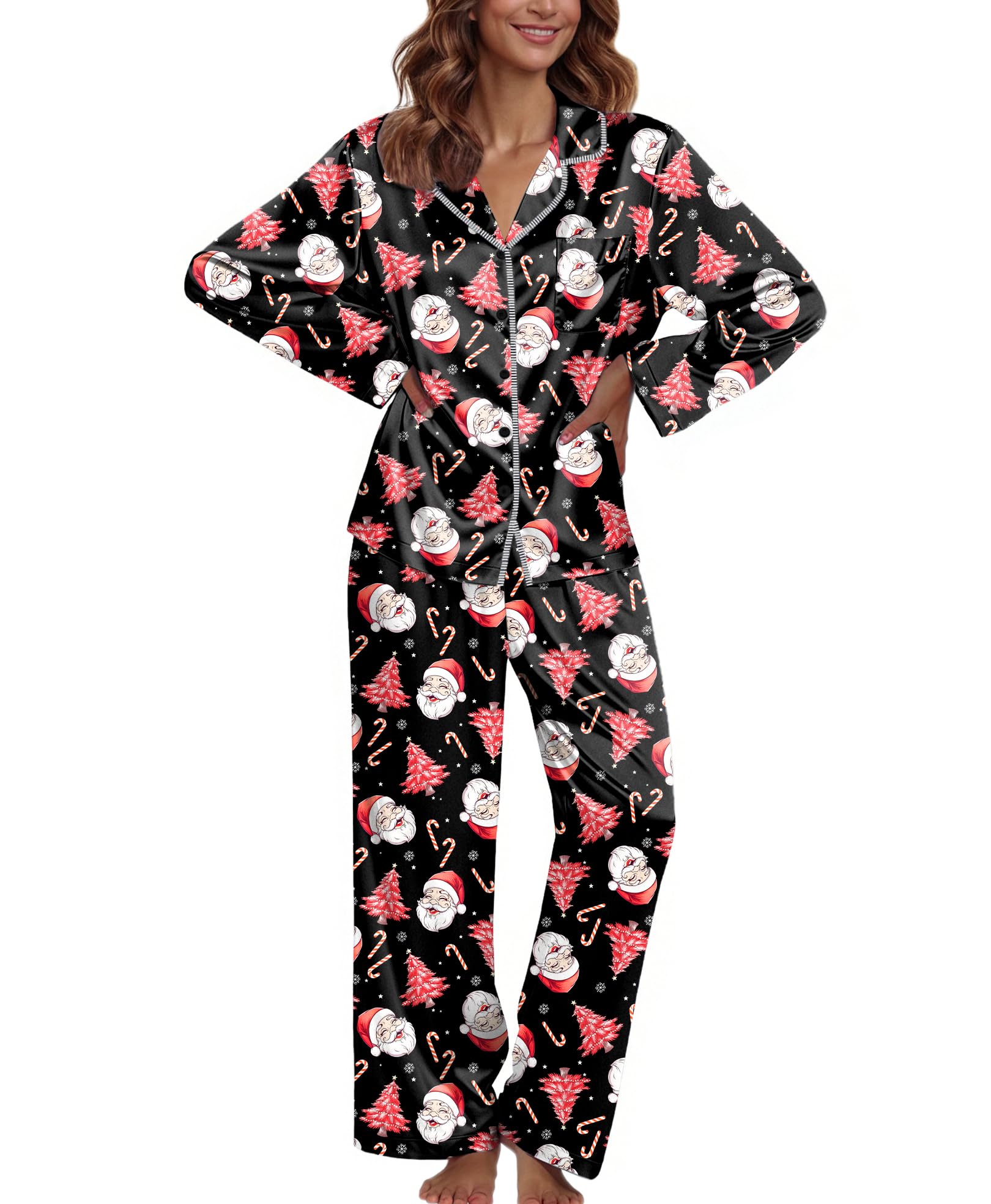Ekouaer Pajamas For Women Silk Pjs Long Sleeve Button Down Lounge Sets