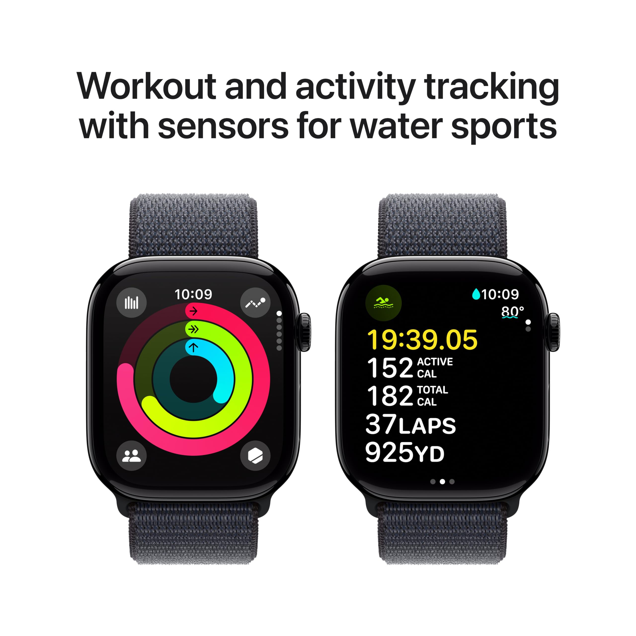 Apple Watch Series 10 [GPS 46mm case] Smartwatch with Jet Black Aluminum Case with Black Sport Band - M/L. Fitness Tracker, ECG App, Always-On Retina Display, Water Resistant