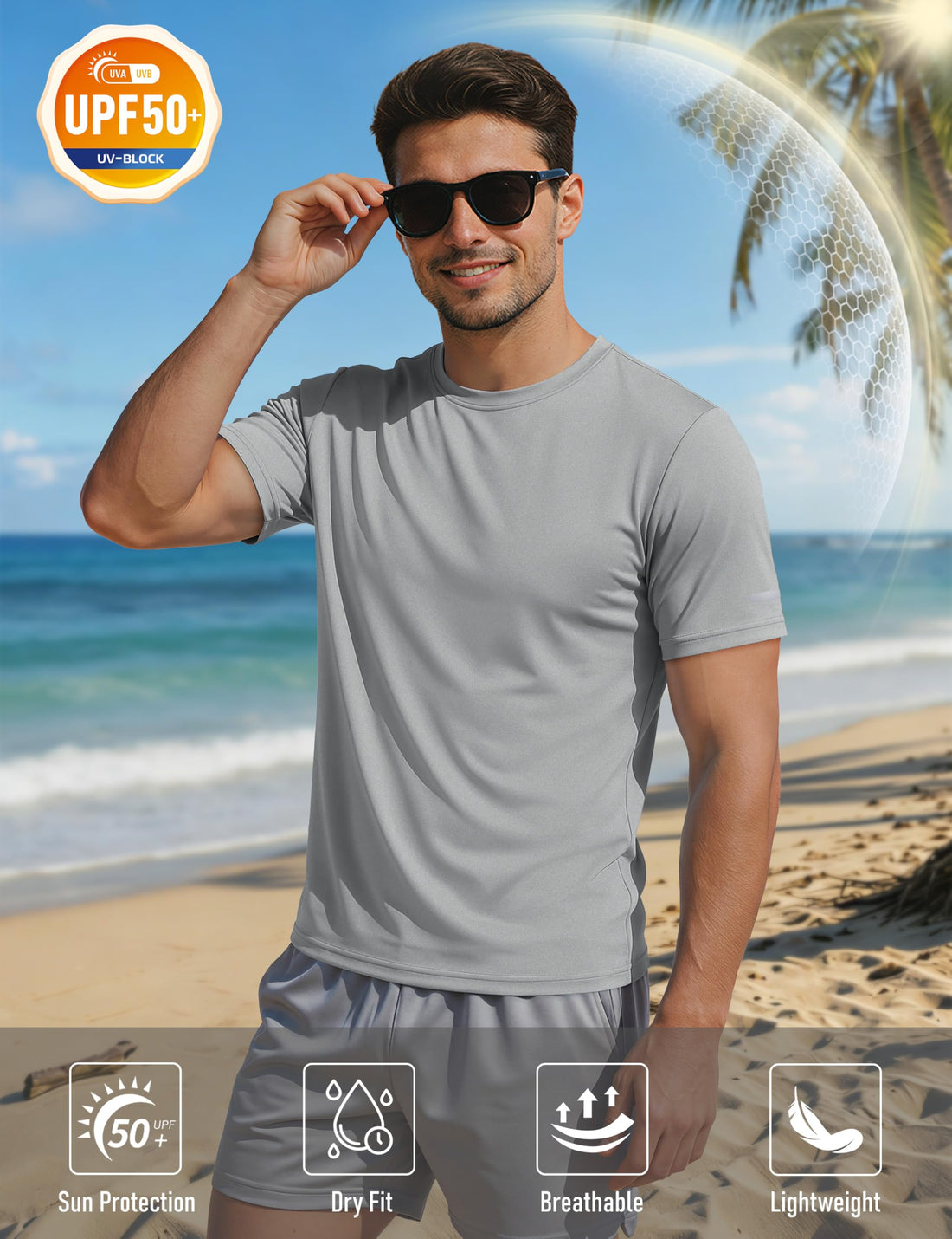 MAGCOMSEN Mens Workout Shirts Dry Fit Sun Protection Athletic Short Sleeve Shirt UPF 50+ Gym Running Swim Rash Guard Top