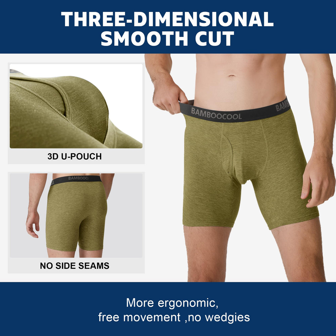 BAMBOO COOL Men's Underwear Breathable Boxer Briefs with Fly Moisture-Wicking Lightweight Underwear 7-Pack