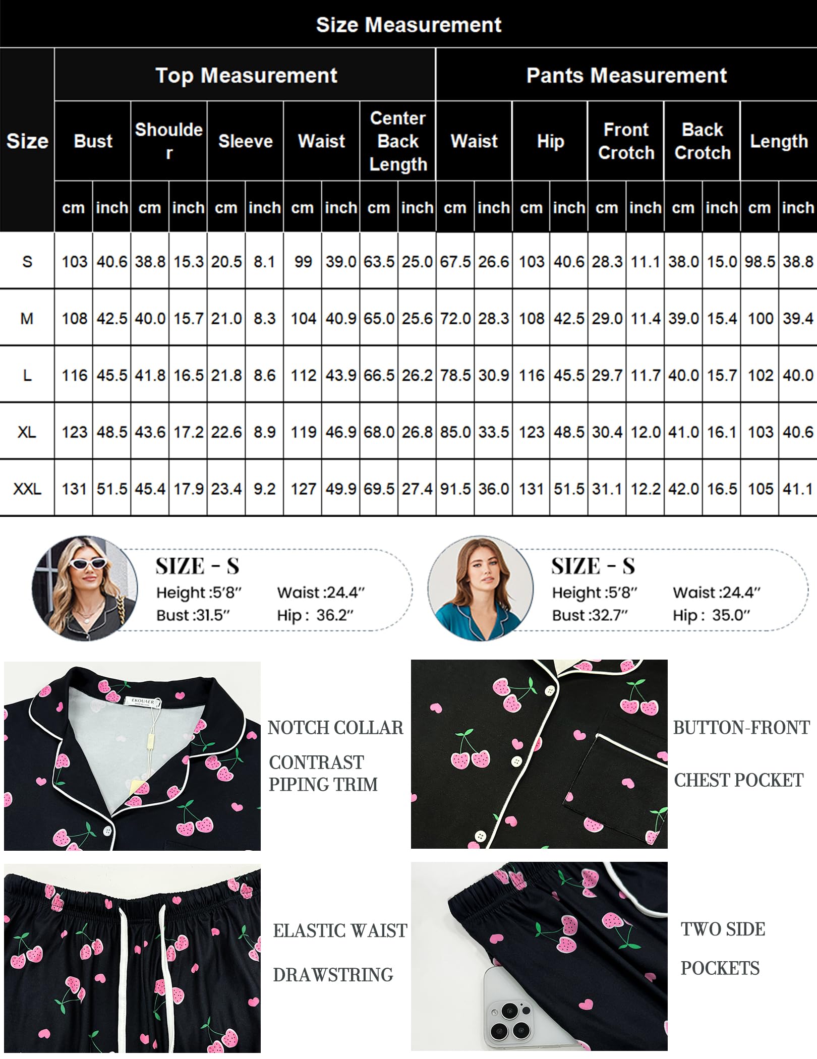 Ekouaer Women Pajama Set Short Sleeve Button Down Pjs with Jogger Pants