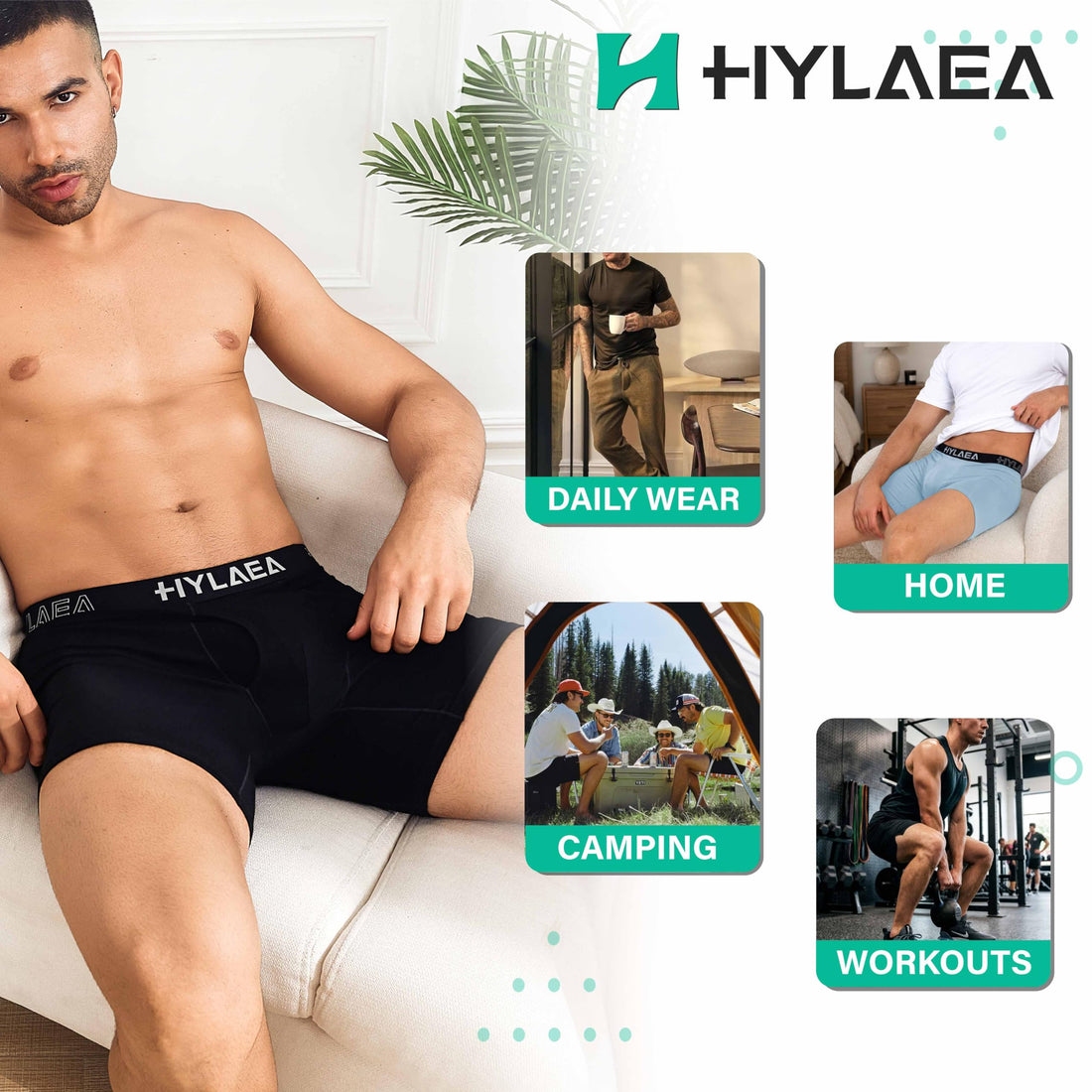 Hylaea Mens Bamboo Boxer Briefs, Breathable Moisture-Wicking Underwear | No Ride Up | 3D Pouch Support | Quick Dry | Anti-Odor | Tagless | Wide Waistband | Extended Leg Cut | Lightweight Fabric