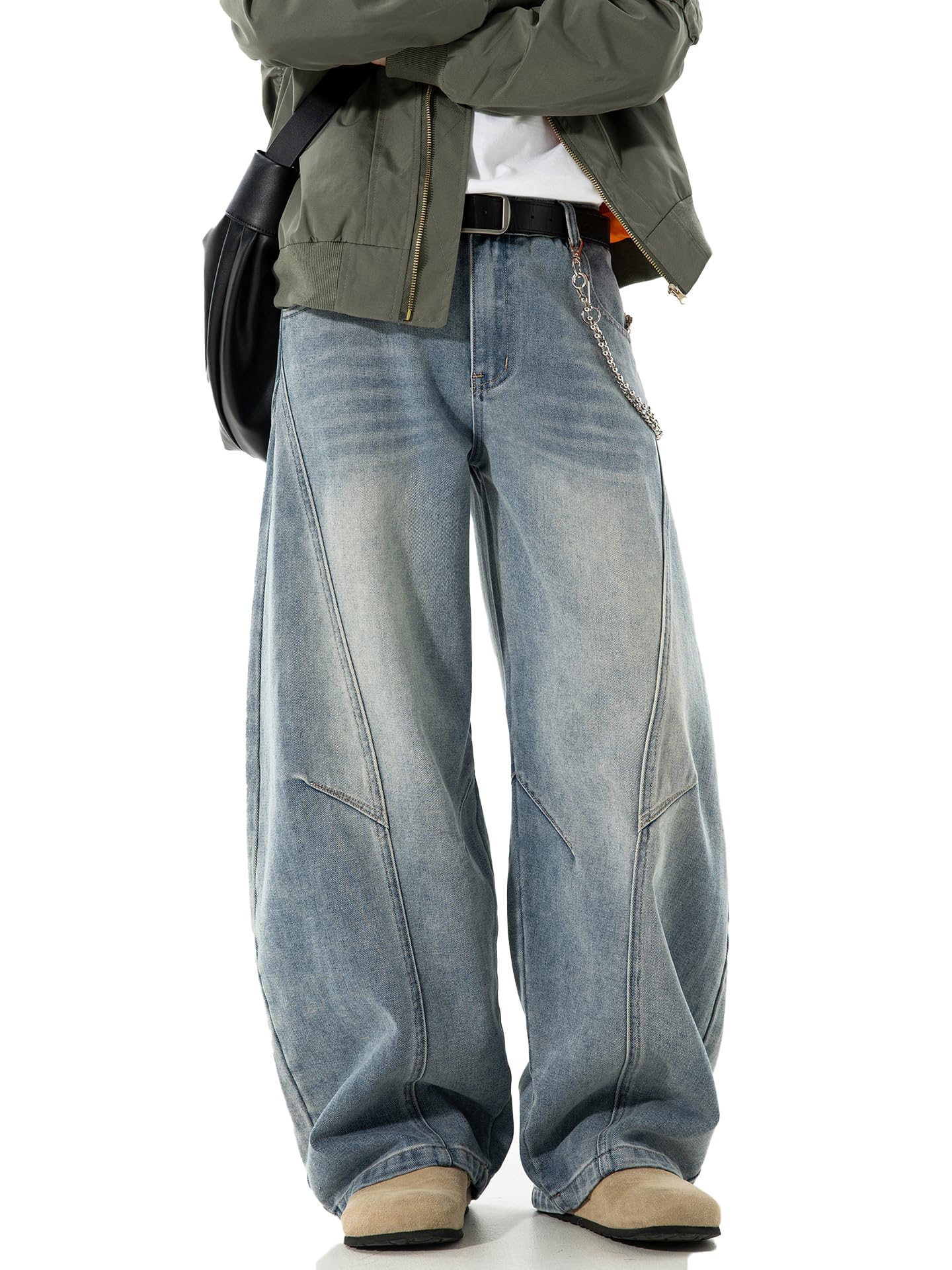 Baggy Hip Hop Jeans for Men Wide Leg Skater Denim Pants Casual Loose Fit Long Trousers