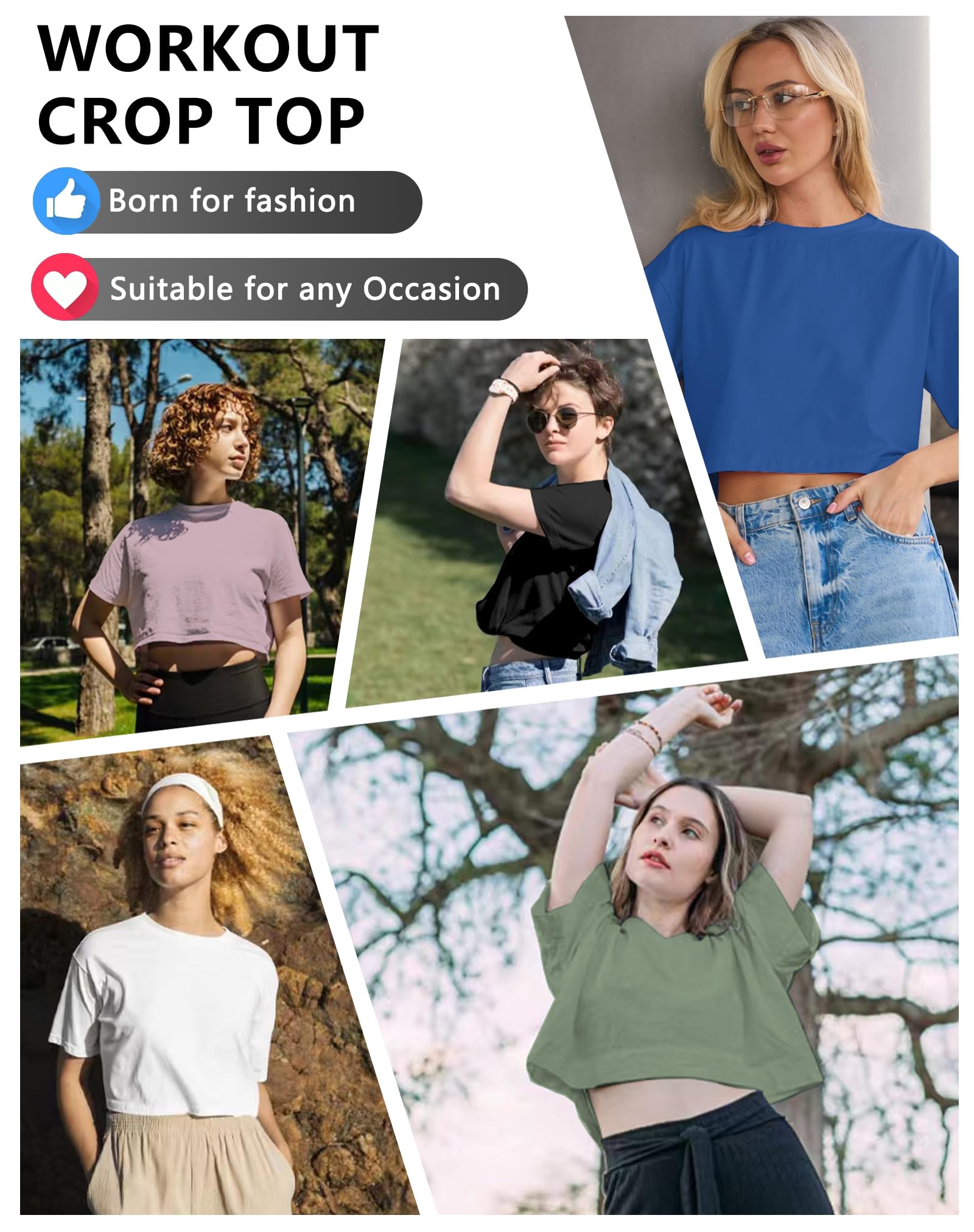 Dalavch 4/6 Pack Women's Crop Top Short Sleeve Athletic Workout Loose Fit | Sports, Exercise, Yoga, Running, Hiking, Gym, Boxy, Baggy, Casual, Tees, Activewear, Cropped, T-Shirts