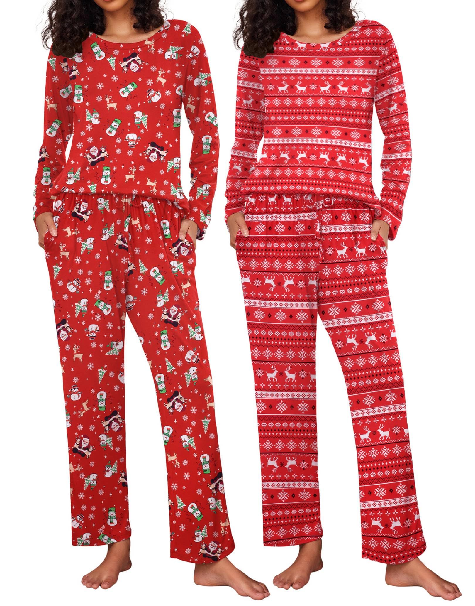 Ekouaer Women's 2 Pack Pajama Sets Long Sleeve Lounge Set Soft Comfy Pjs