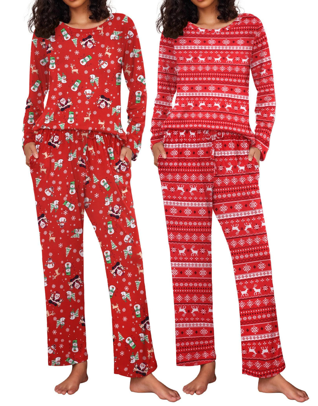 Ekouaer Women's 2 Pack Pajama Sets Long Sleeve Lounge Set Soft Comfy Pjs
