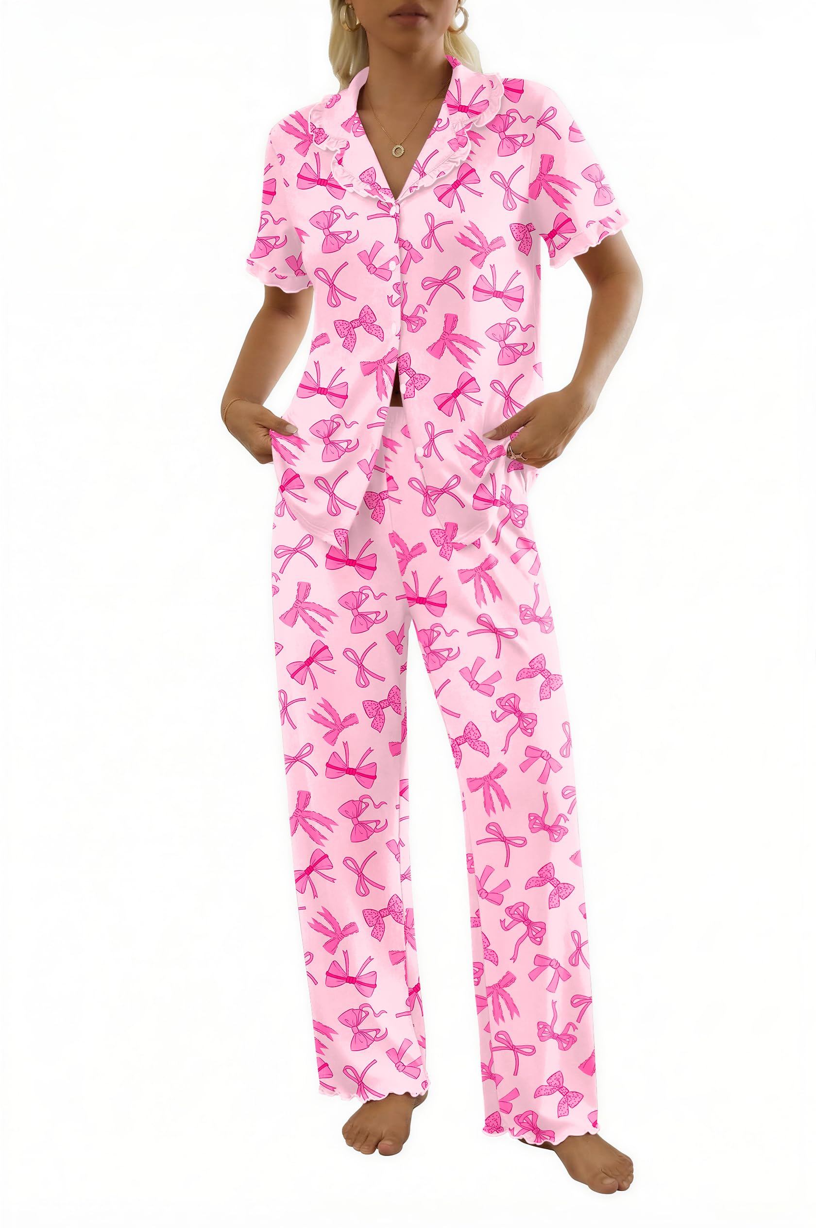 Ekouaer Womens Pajama Sets Short Sleeve Printed PJs Button Down Sleepwear
