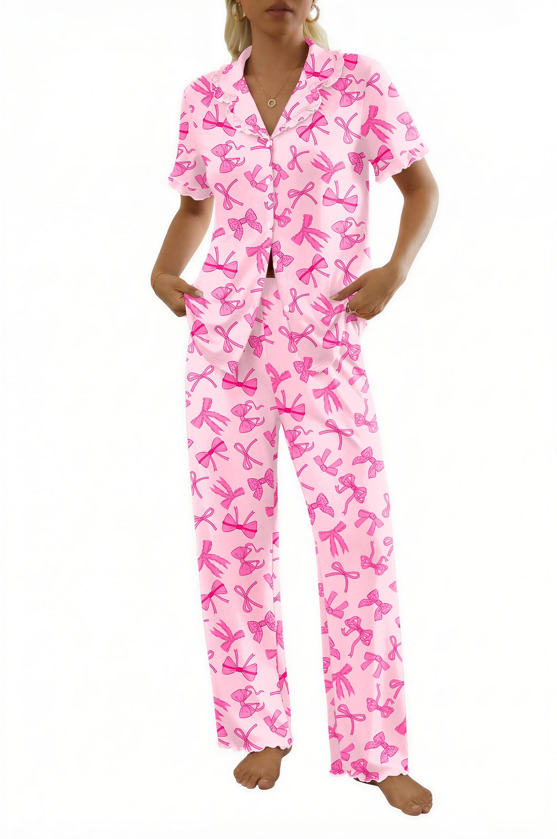 Ekouaer Womens Pajama Sets Short Sleeve Printed PJs Button Down Sleepwear