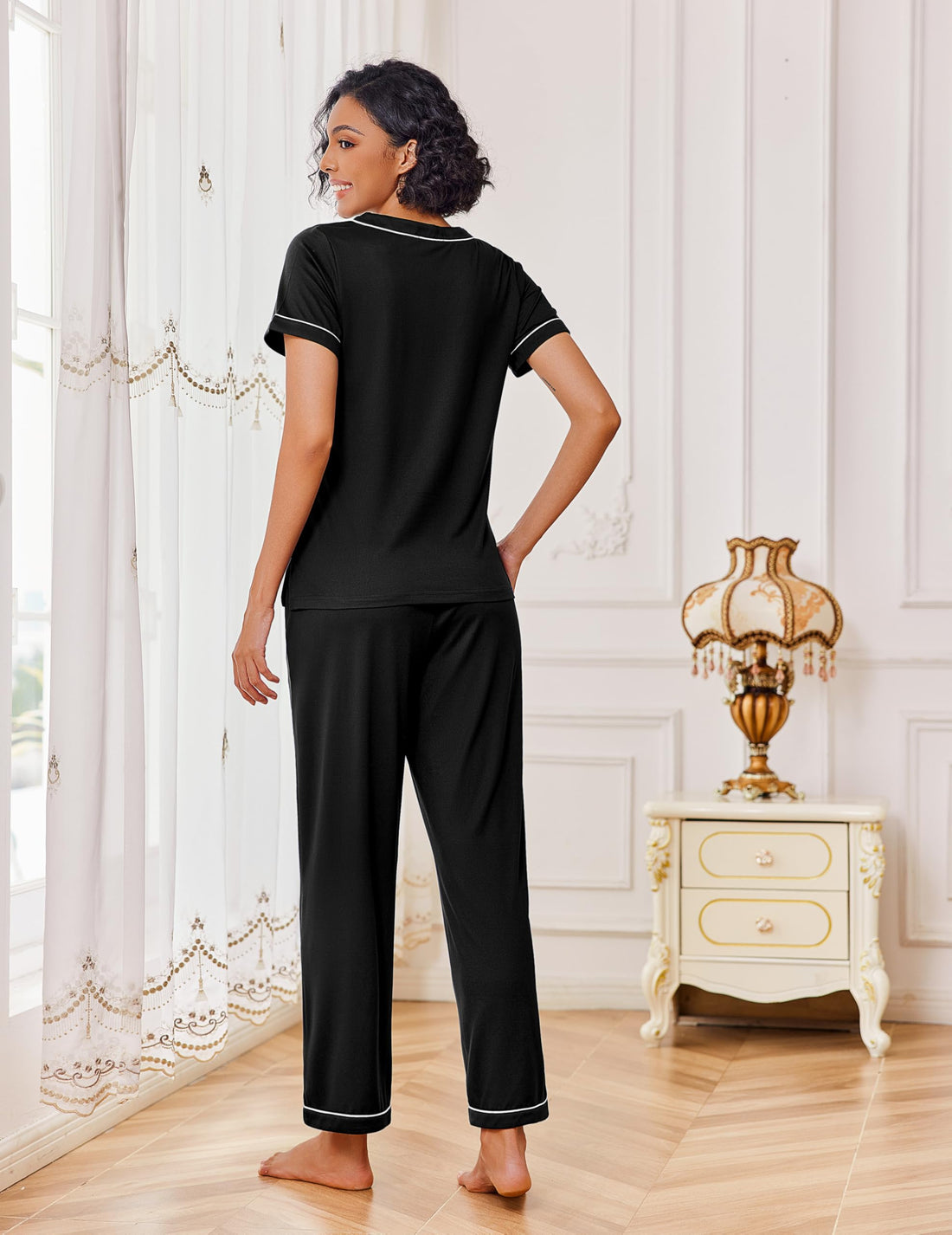 Ekouaer Pajamas for Women Set 2 Piece Lounge Set Soft Pajama Sets Short Sleeve and Pants Pj Sets Loose Sleepwear with Pockets