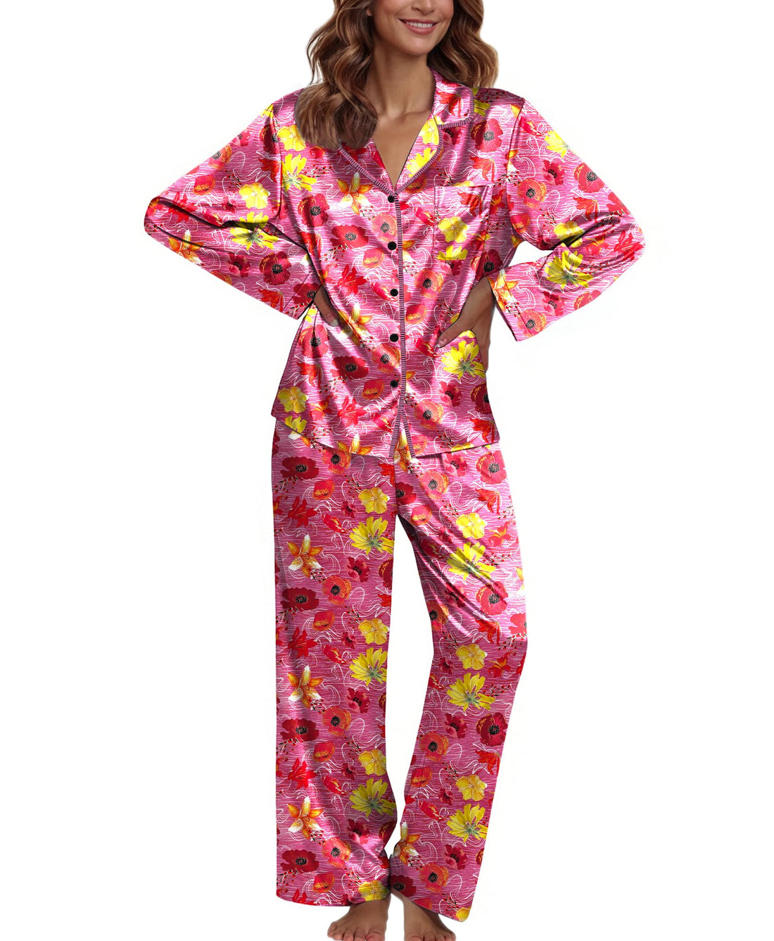 Ekouaer Pajamas For Women Silk Pjs Long Sleeve Button Down Lounge Sets