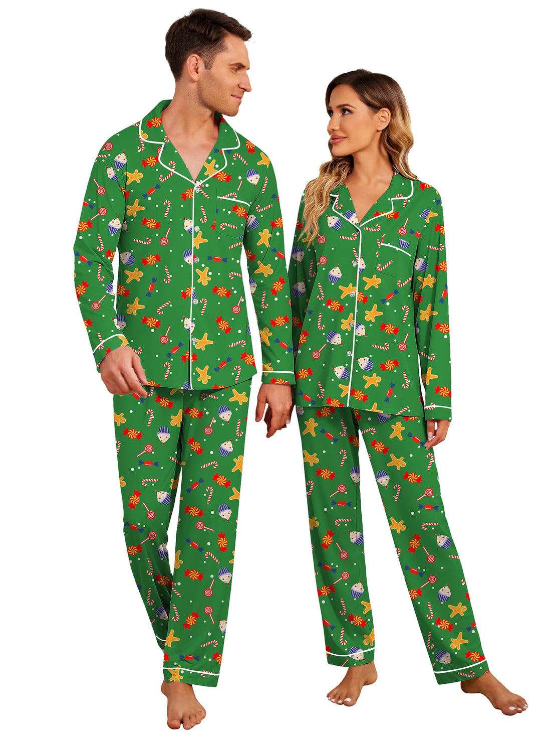 Ekouaer Christmas Family Matching Pajamas Long Sleeve Button Down Pj Set