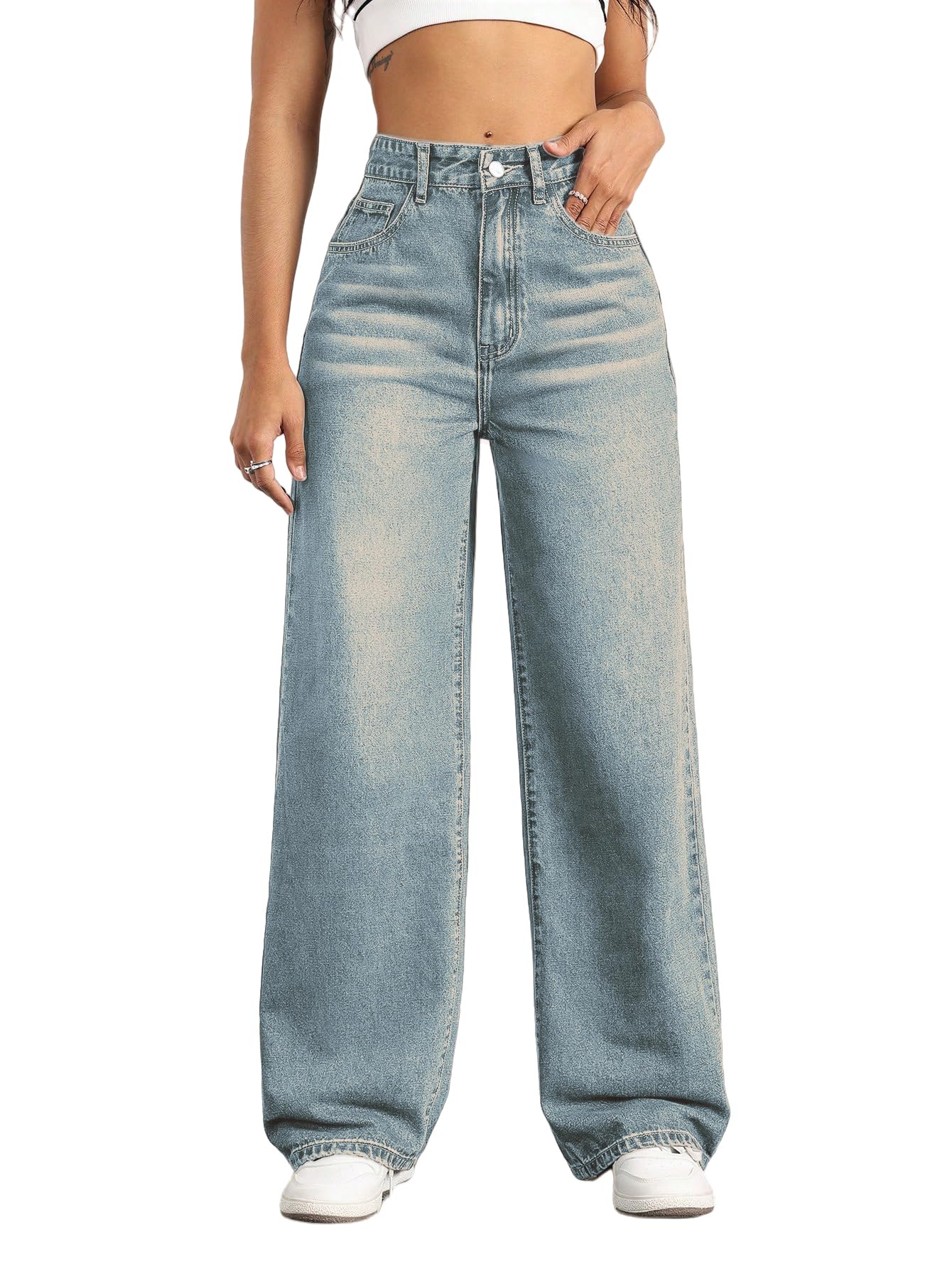 Straight Leg Jeans for Women,High Waisted Wide Leg Loose Stretchy Boyfriend Denim Pants Baggy Jeans for Women