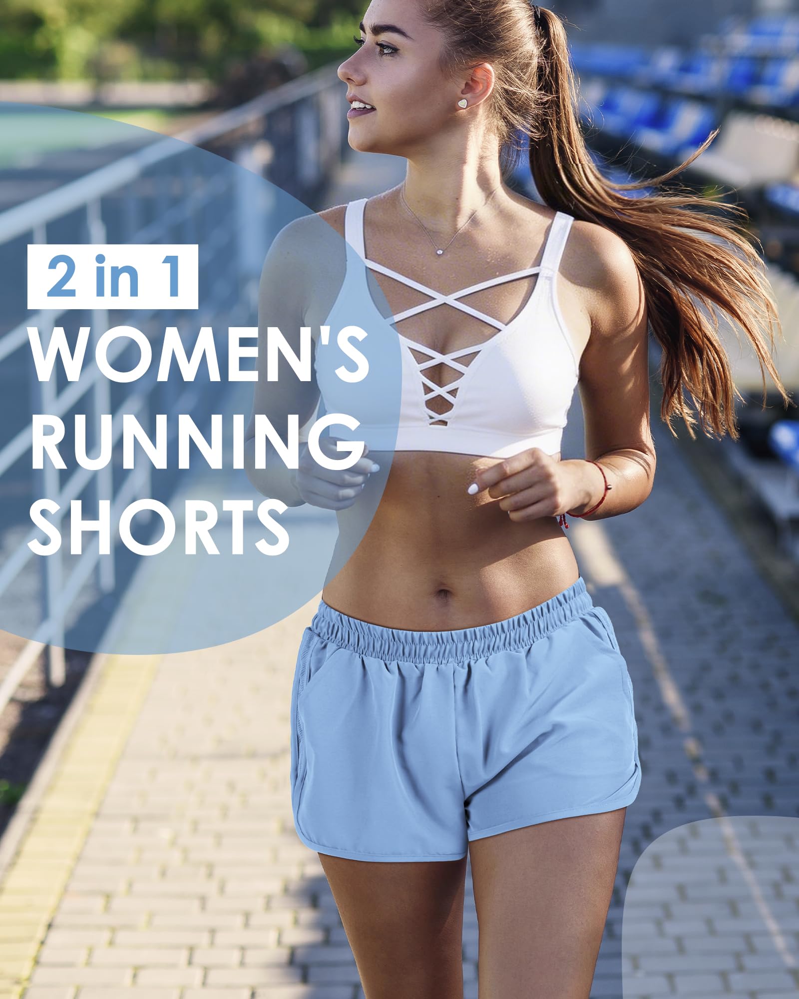 Womens Running Shorts with Liner Womens 2 in 1 Athletic Shorts Quick Dry Shorts with Pockets for Walking Gym Hiking