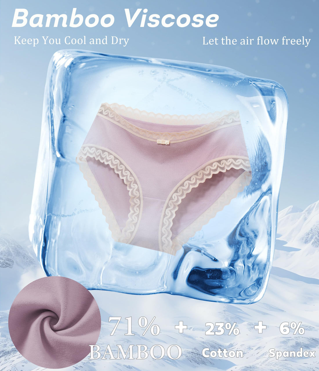 ANLIQI Womens Underwear Lace Trim Hipster Panties Pack Soft Moisture Wicking Cotton Bikini Briefs Cool Undies Underpants