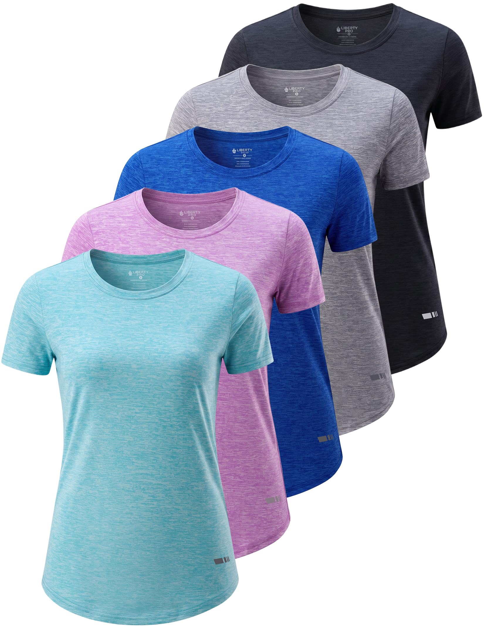 Liberty Imports 5 Pack Women's Dry Fit Workout Tops, Athletic Short Sleeve T Shirts for Yoga Gym (Available in Plus Sizes)