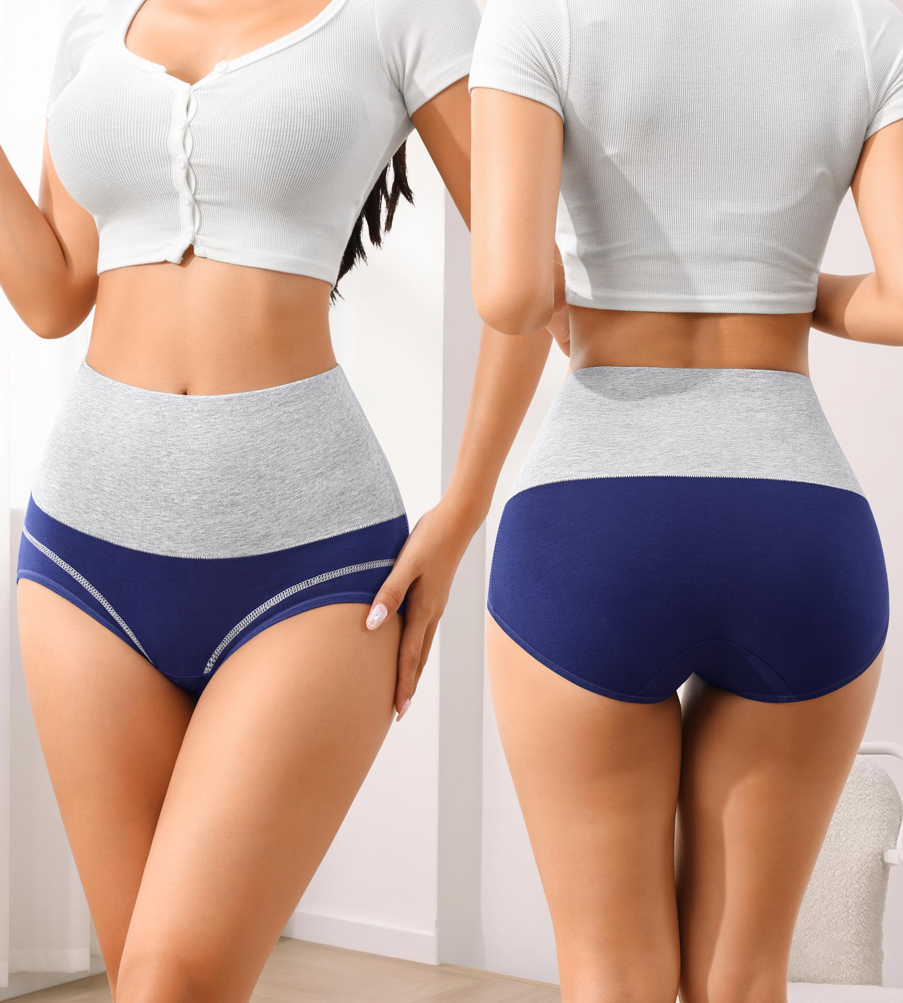 Eiggam Underwear for Women Cotton High Waist Panties Full Coverage Briefs Soft Strech Ladies Breathable Panties-Multi Pack