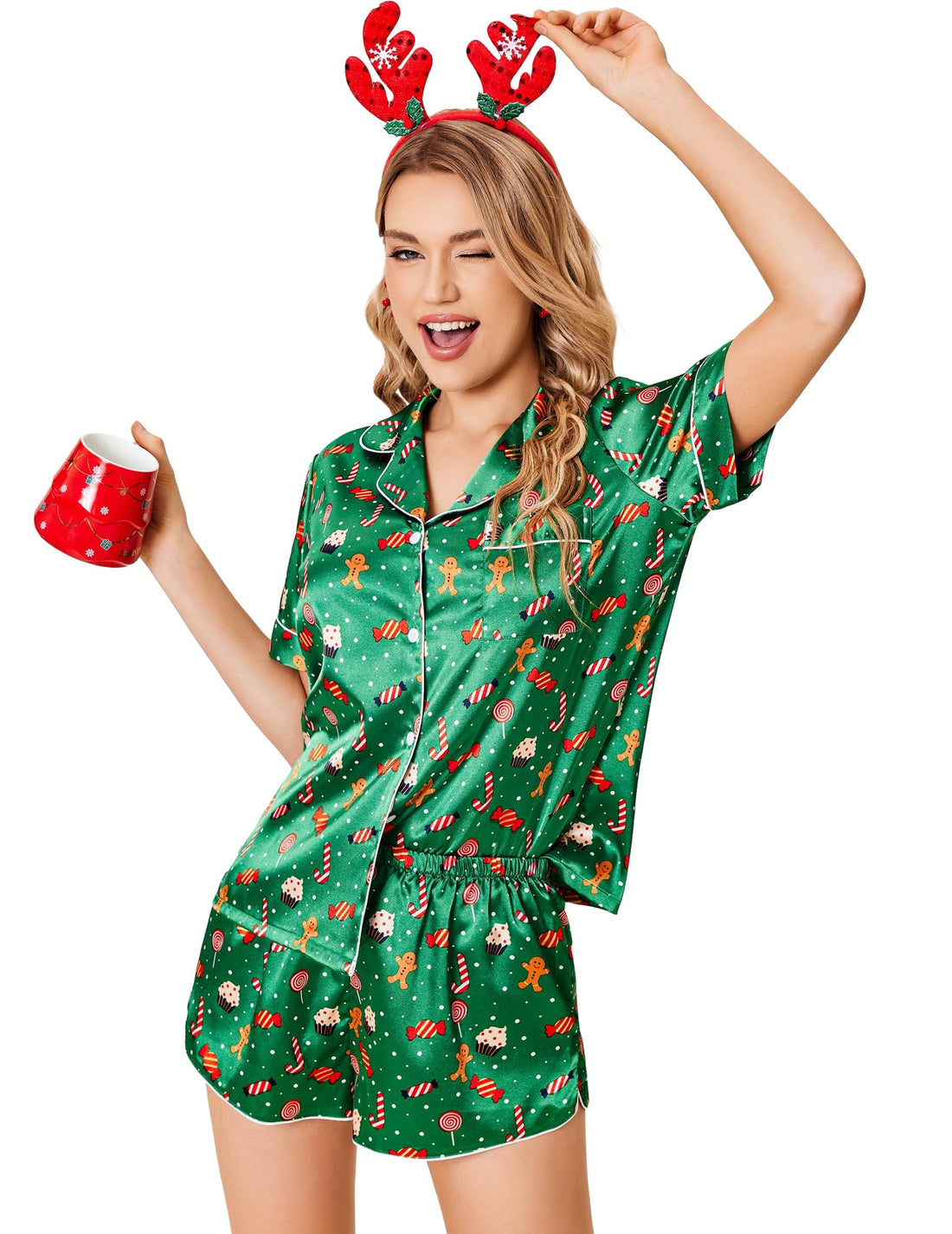 Ekouaer Womens Silk Satin Pajamas Set Short Sleeve Sleepwear S-5X Plus Size