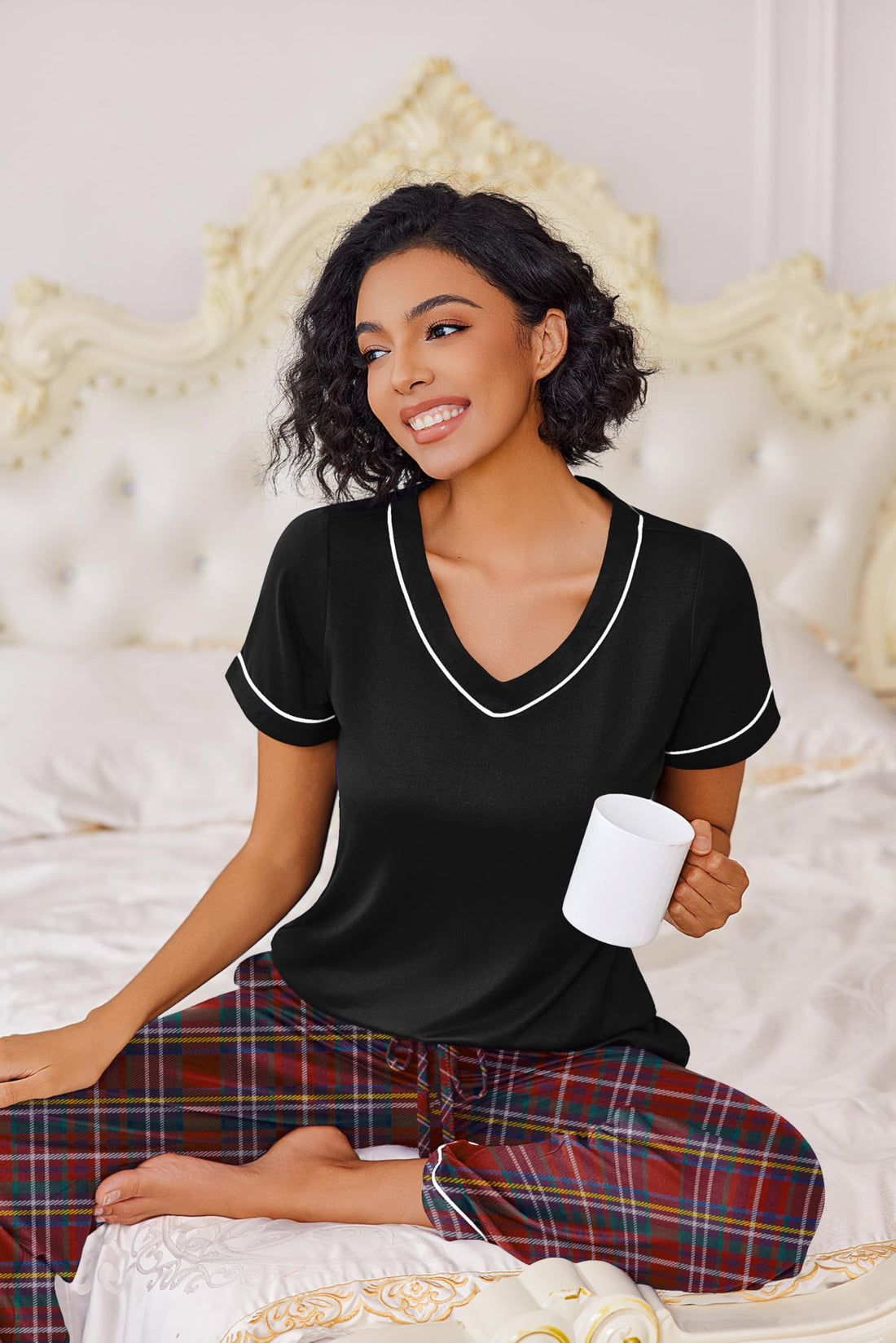 Ekouaer Pajamas for Women Set 2 Piece Lounge Set Soft Pajama Sets Short Sleeve and Pants Pj Sets Loose Sleepwear with Pockets