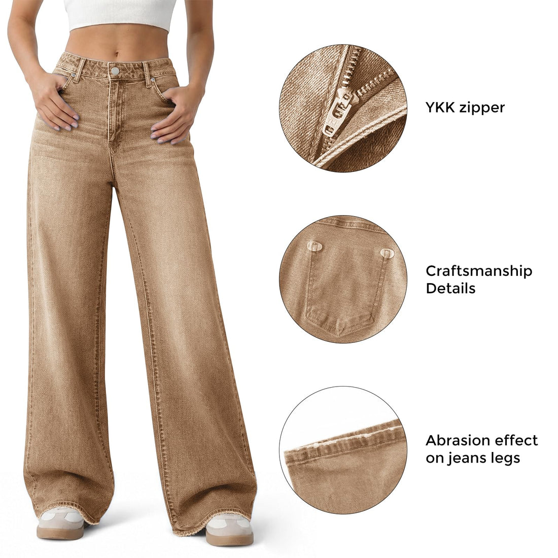 Women's Wide Leg Jeans High Waisted Baggy Straight Leg Loose Stretchy Casual Denim Pants