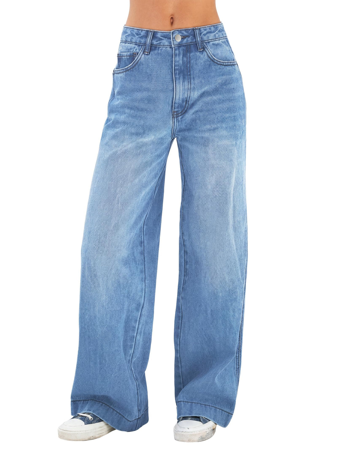 EMMIOL Women's 2026 Wide Leg Jeans Distress High Waist Stretchy Baggy Denim Pants Trousers Clothing