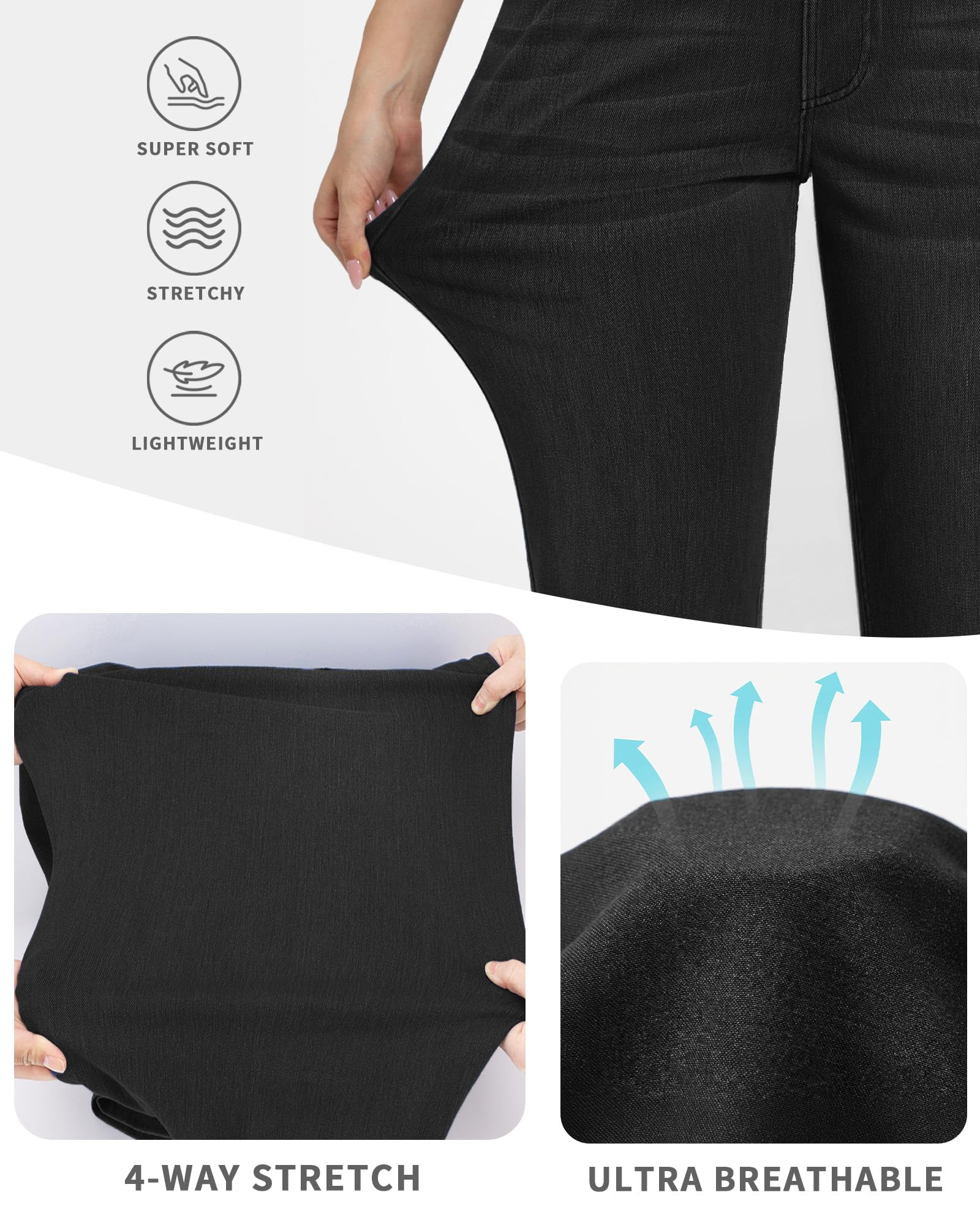 Pull on Straight Leg Jeans for Women Stretchy Sweatpant Jeans Elastic High Waist Tummy Control Trendy Denim Pants