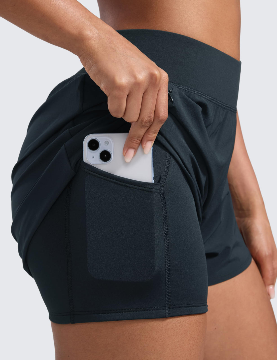 CRZ YOGA 2 in 1 Double Layer Running Shorts 3" | High Waisted, Quick Dry, Lightweight, Zip Pockets, for Women