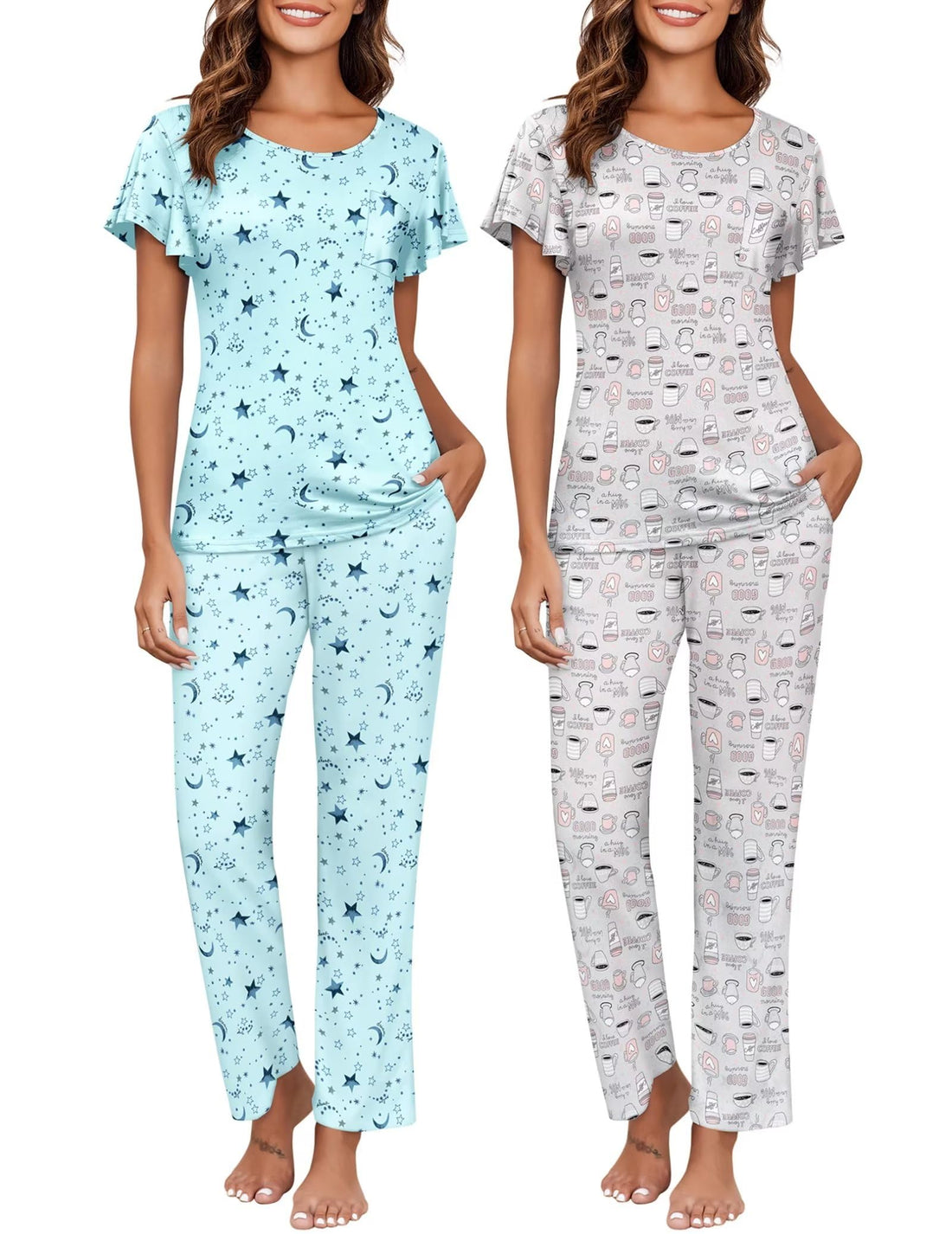 Ekouaer Pajamas for Women Set 2 Piece Comfy Loungewear, Lightweight Pjs Sleepwear, Short Sleeve Top & Long Pants with Pockets