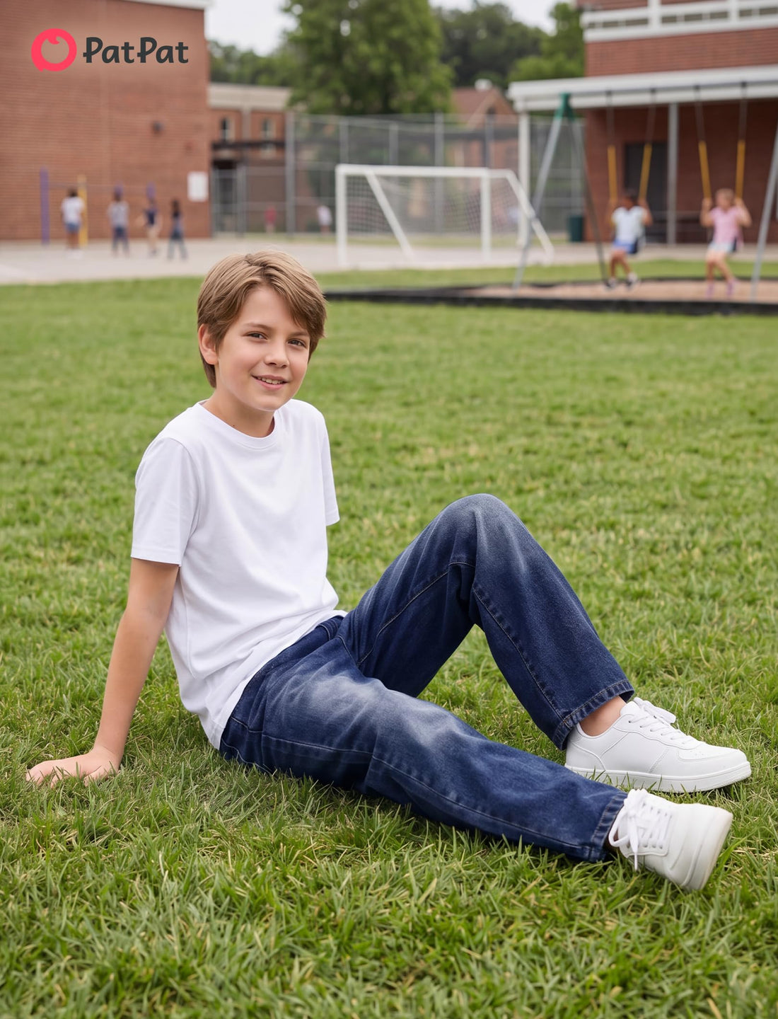 PATPAT Boys Baggy Jeans, Classic Straight Leg Jeans for Boys, 5-14 | Comfort & Breathable Boys' Jeans, Elastic Baggy Pants for Growing Child, School Attire, Outdoor, Gift Giving