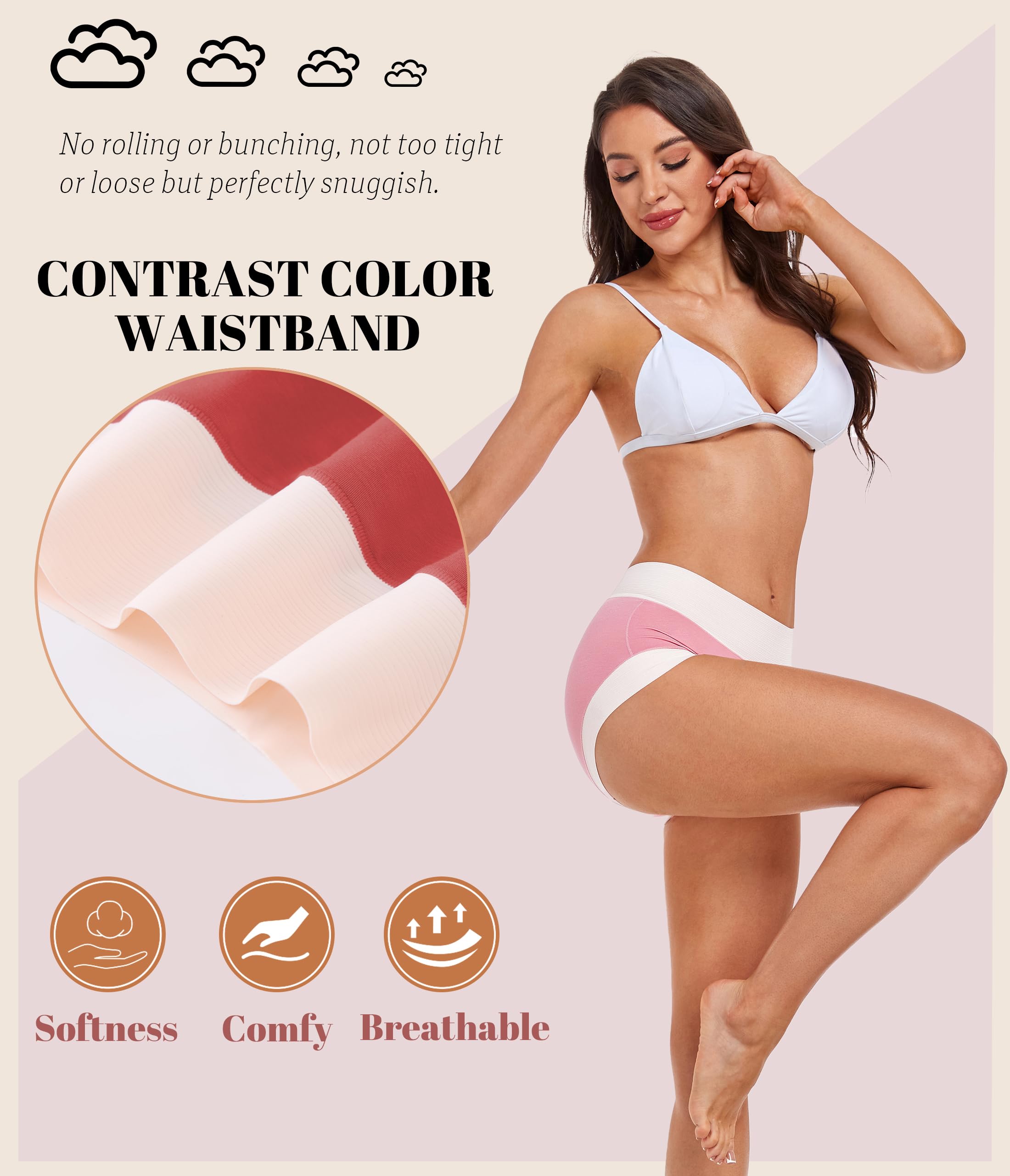 ANLIQI Women's Modal High Waisted Briefs,Soft Breathable Full Coverage Underwear Pack Moisture Wicking Ladies Panties