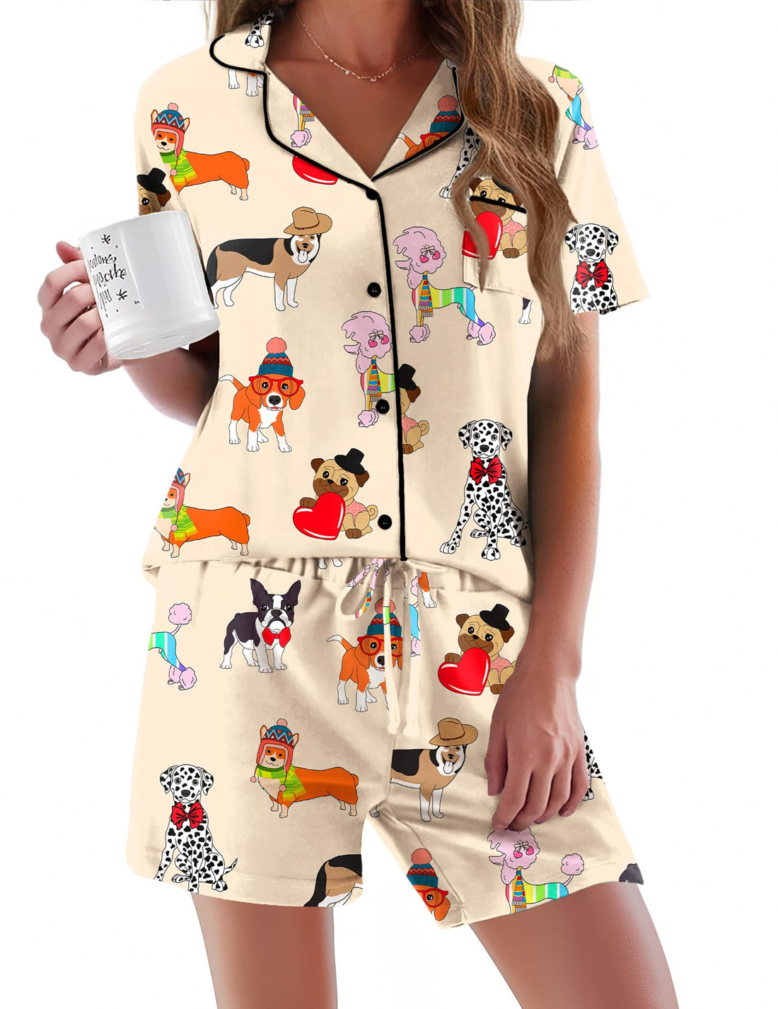 Ekouaer Pajamas Set for Women Short Sleeve Sleepwear Button Down Pj XS-XXXL