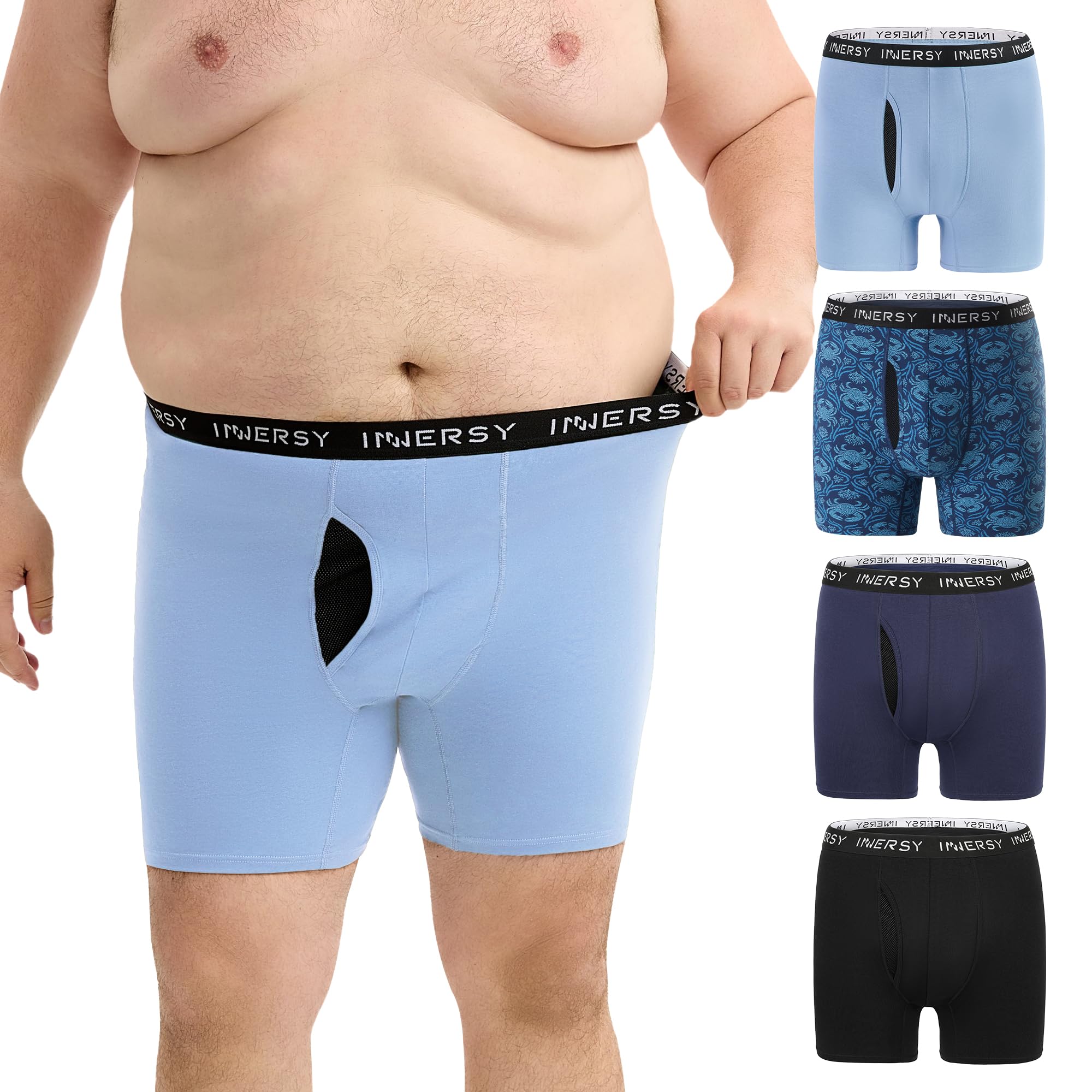 INNERSY Men's Big and Tall Boxer Briefs Cotton Moisture Wicking Underwear 4-Pack