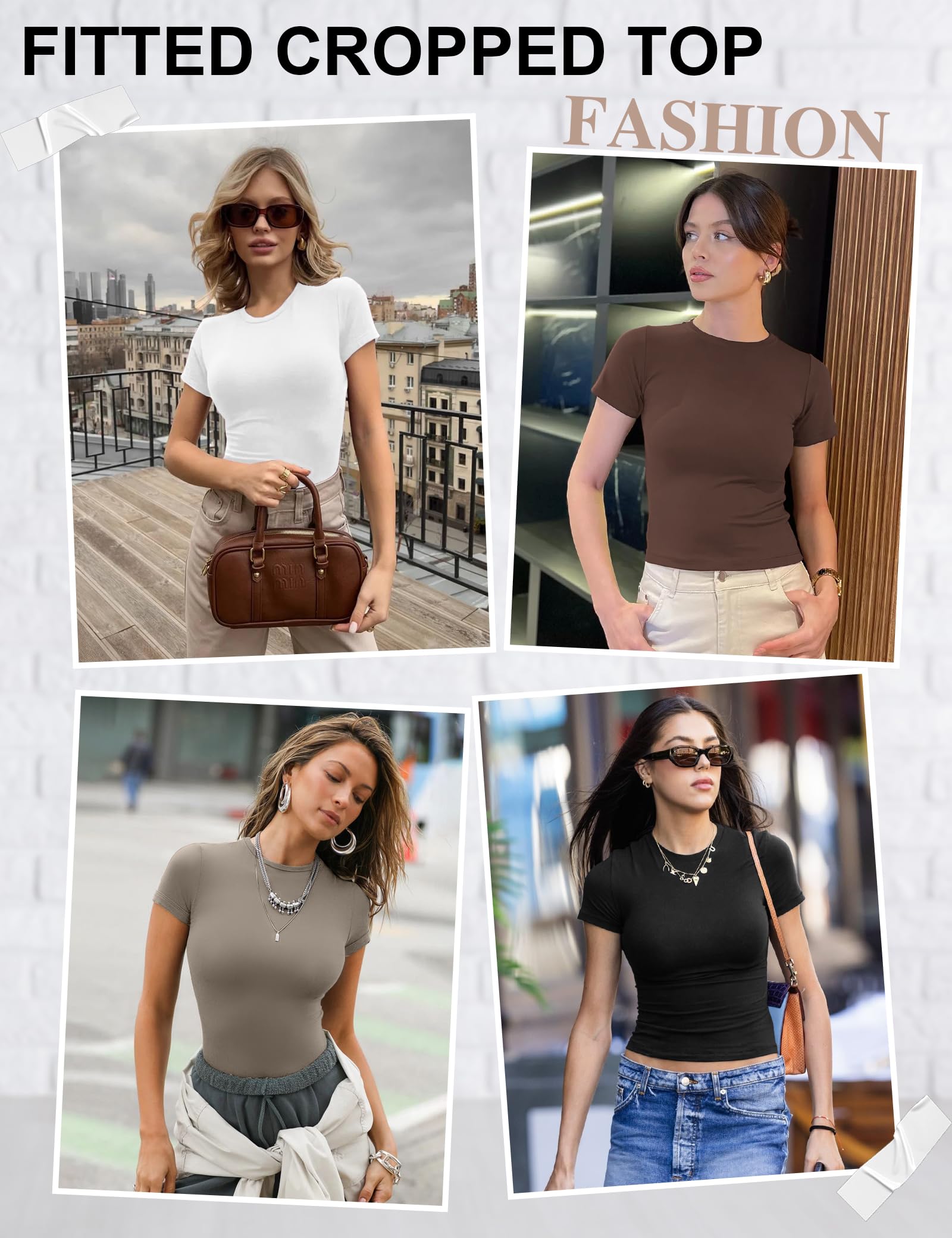 4 Pack Basic Tees T Shirts for Women Workout Gym Compression Fitted Short Sleeve Plain T Shirts Crop Tops Y2K