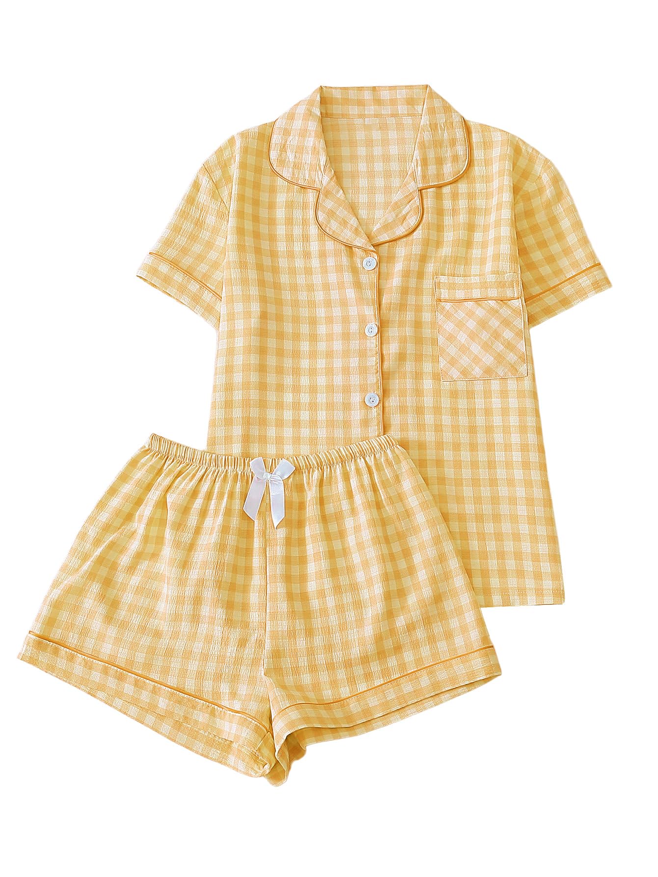 Verdusa Pajamas Sets 2 Piece Gingham Cute Button Down Shirts with Shorts