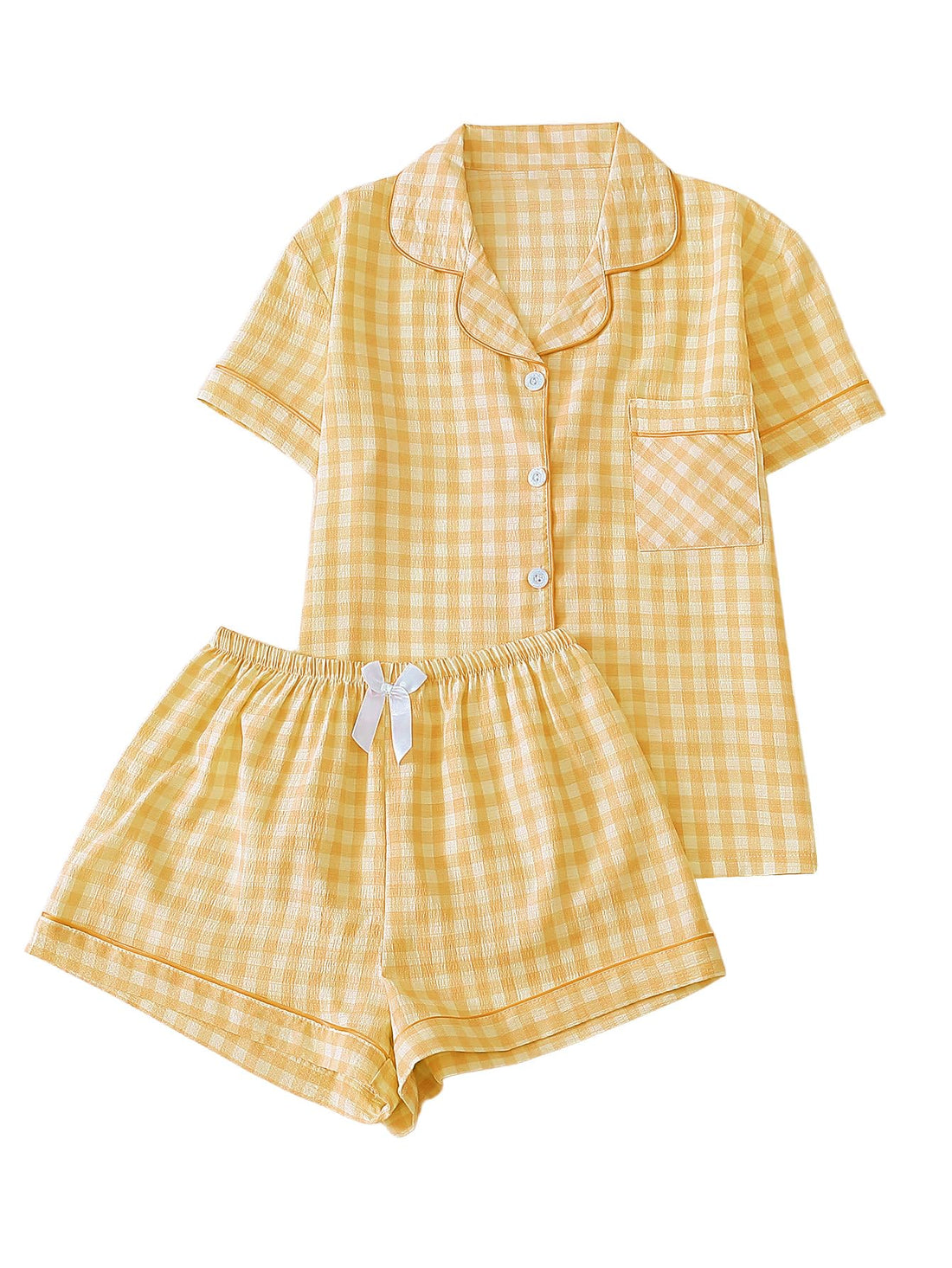 Verdusa Pajamas Sets 2 Piece Gingham Cute Button Down Shirts with Shorts