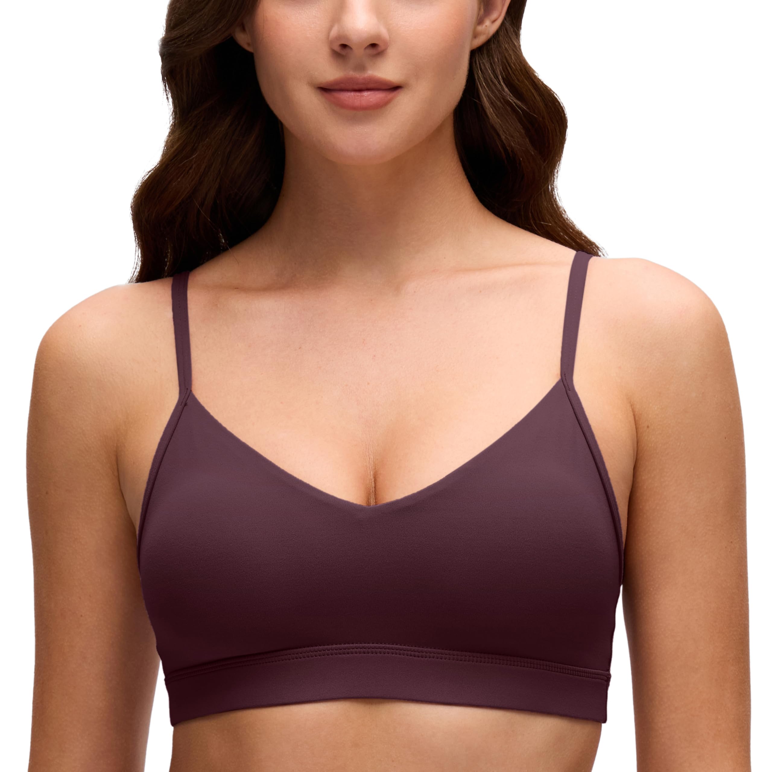 CRZ YOGA Butterluxe V Neck Sports Bras | Light Support, Removable Pads, Yoga, Extremely Soft, Square Back, Adjustable Spaghetti Straps, for Women