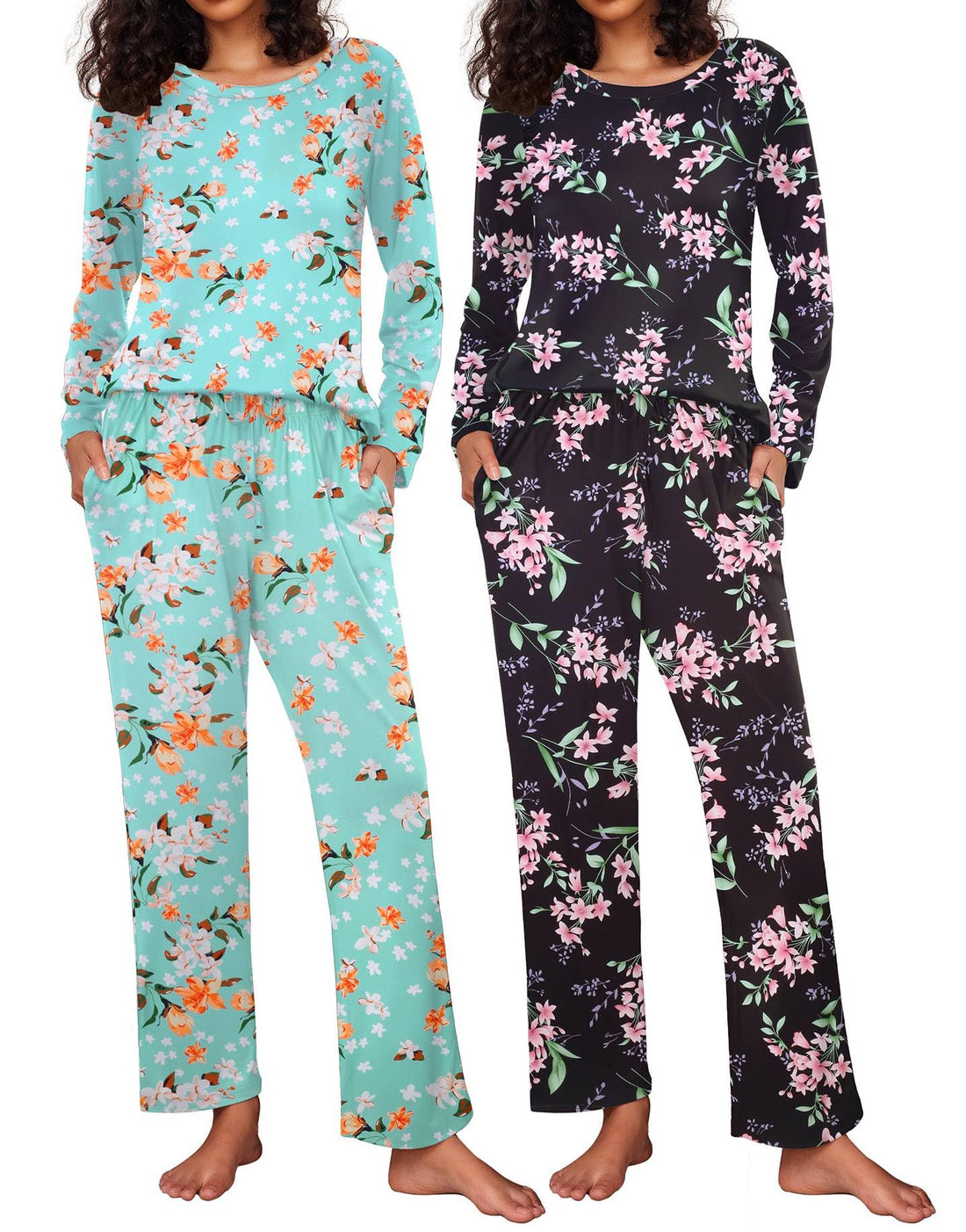 Ekouaer Women's 2 Pack Pajama Sets Long Sleeve Lounge Set Soft Comfy Pjs