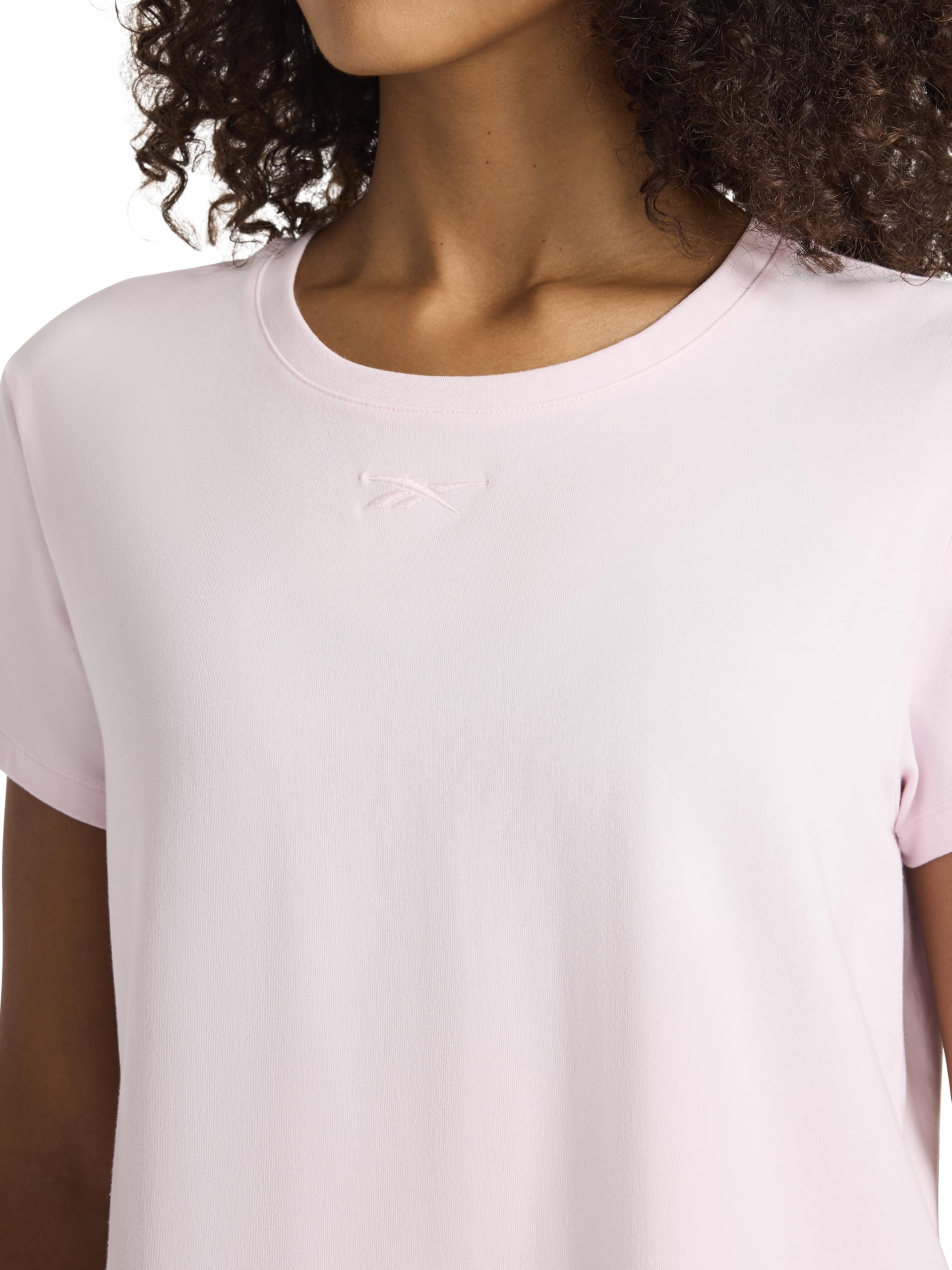 Reebok Women's Embroidery Hit Graphic Crewneck T-Shirt, Standard Fit, Lightweight Stretch Cotton Fabric