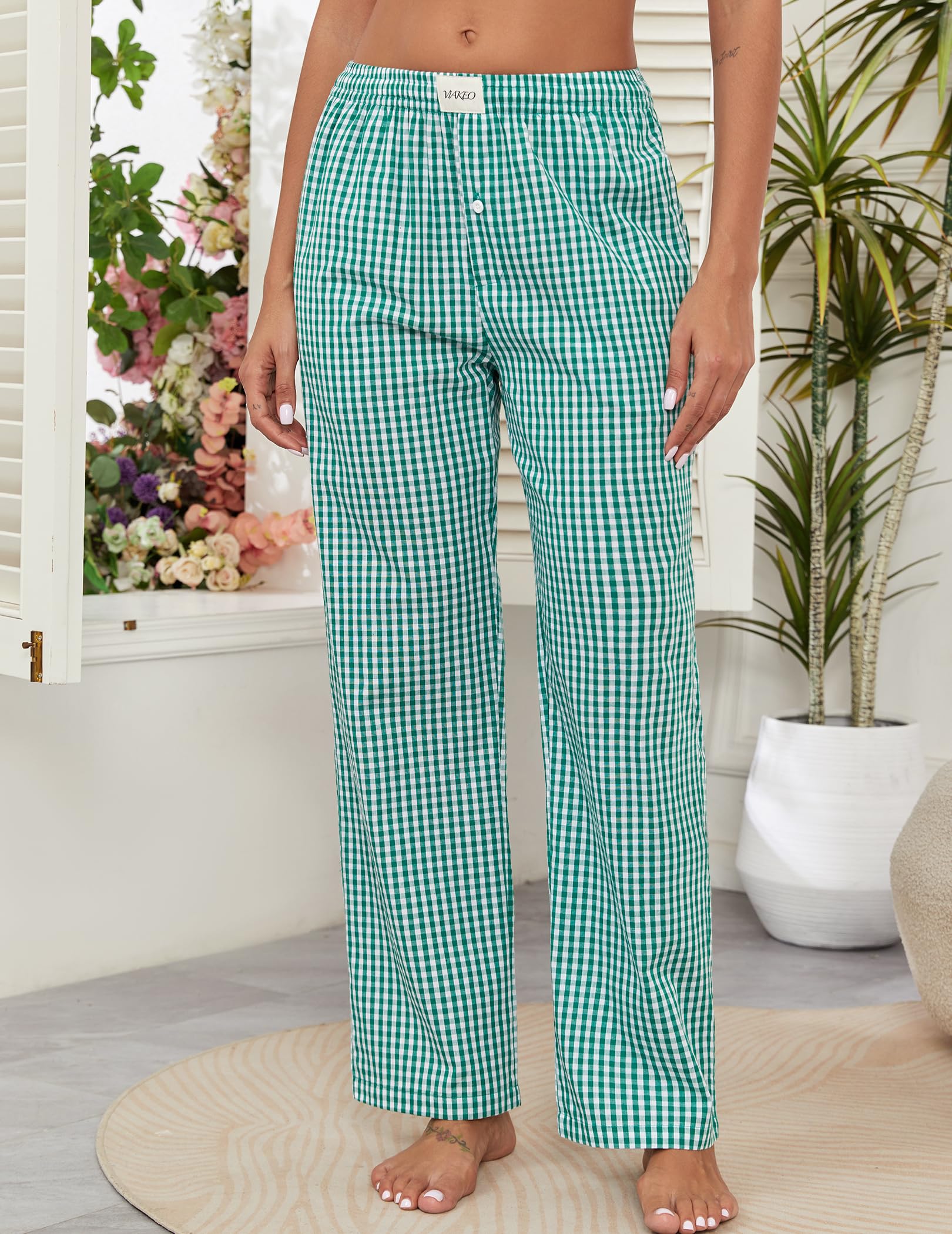 Viakeo Womens Pajama Pants Cotton Plaid Lounge Pants Y2K Pj Bottoms Drawstring Sleepwear With Pockets S-3XL