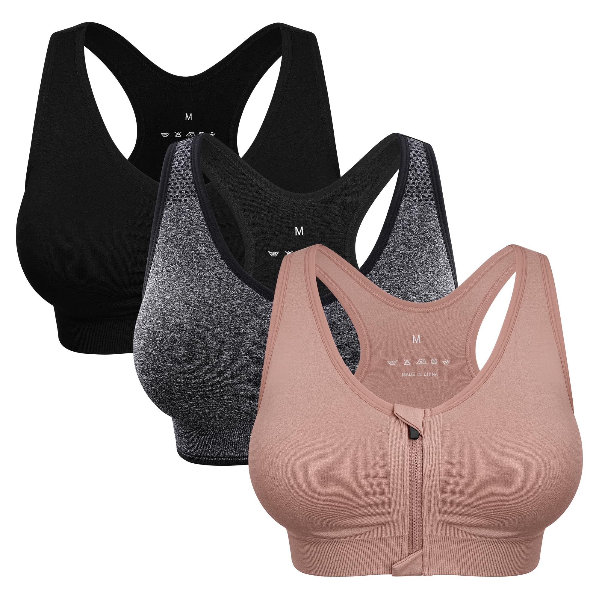 Women's Zip Front Sports Bra Wireless Post-Surgery Bra Workout Sports Bras | Zipper Front Closure, Surgical Mastectomy Bra, Post Op, Compression, Comfort, Medium Support, Active, Yoga, Removable Pads