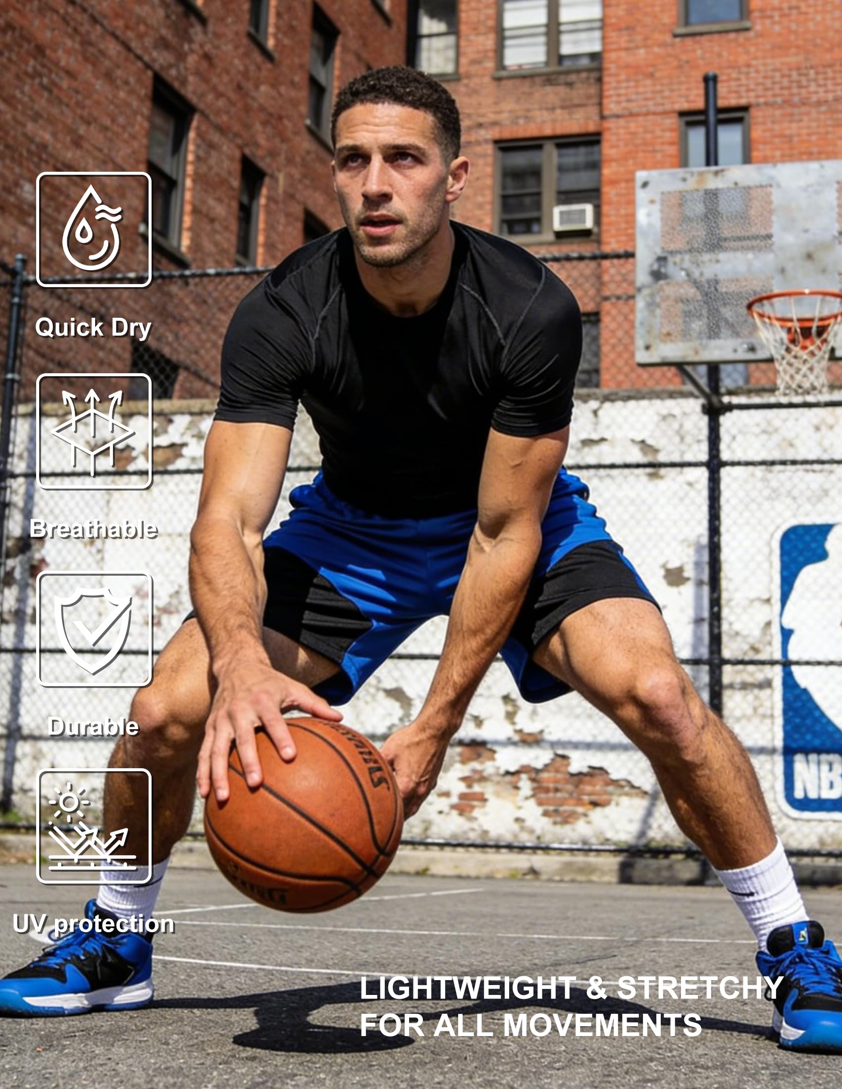 4 Pack Men’s Compression Shirts Short Sleeve Workout Gym Tops | Muscle Fit Cool Dry Compression Workout Shirts For Men, Athletic Rash Guard Tops For Gym Sports & Daily Running Activity