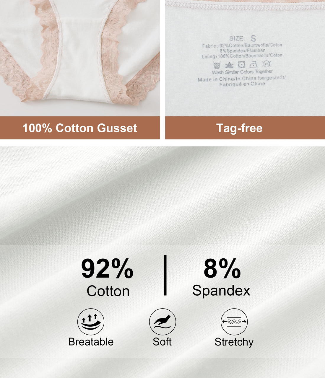 ANLIQI Cotton Underwear for Women Soft Lace Trim Hipster Panties Low Rise Bikini Undies Multipack