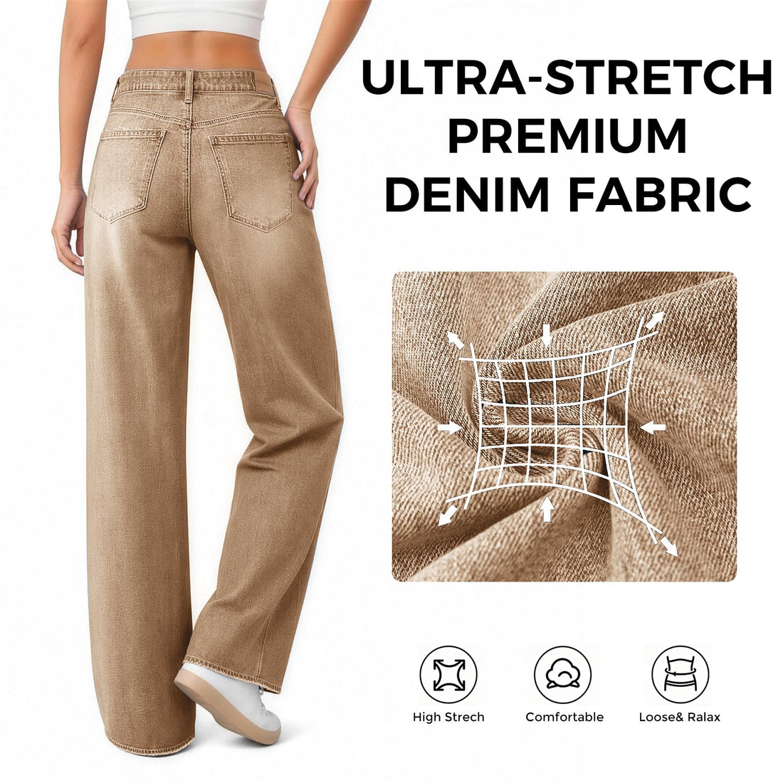 Women's Wide Leg Jeans High Waisted Baggy Straight Leg Loose Stretchy Casual Denim Pants